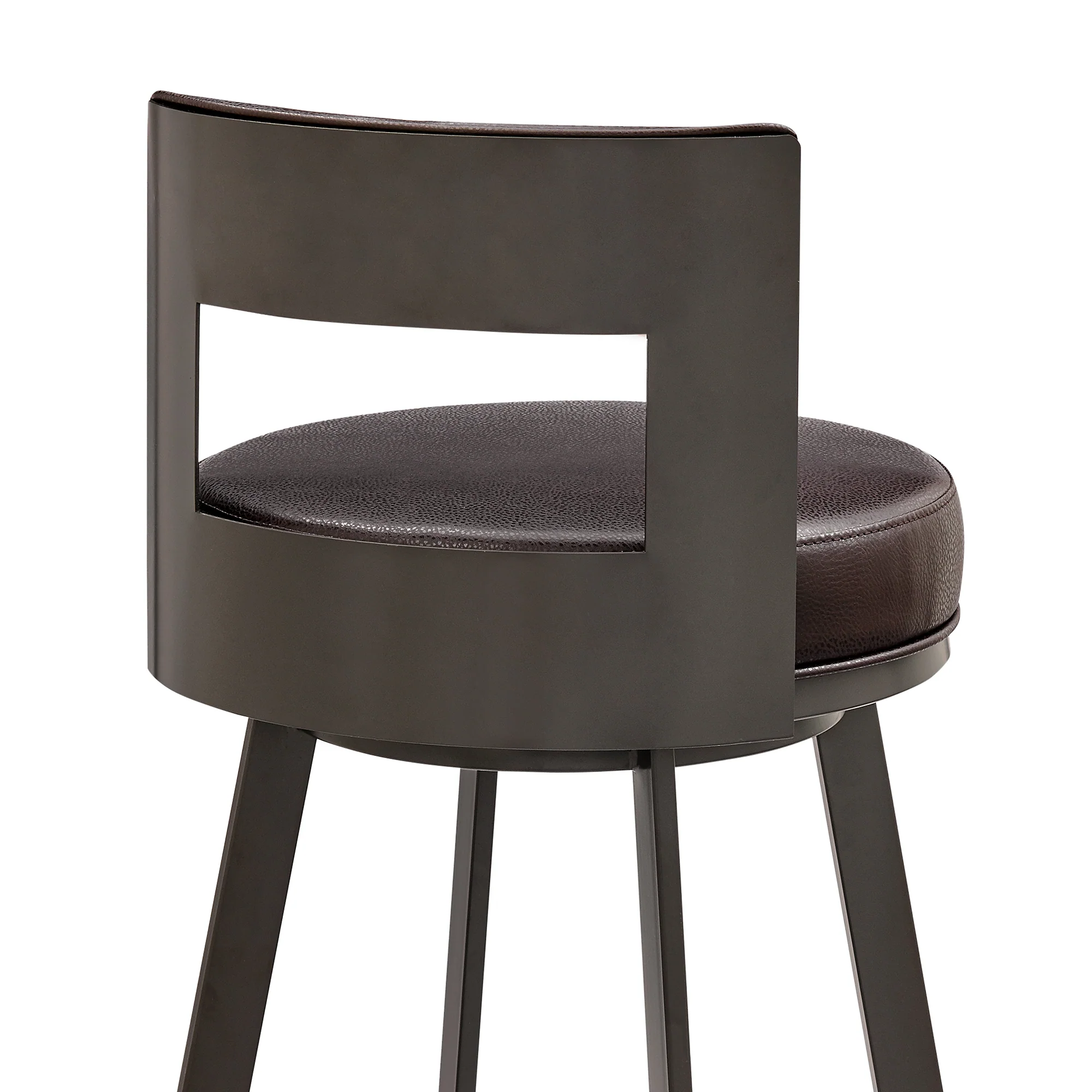Lynof Swivel Bar Stool in Black Metal with Light Grey Faux Leather By Armen Living - Image 20