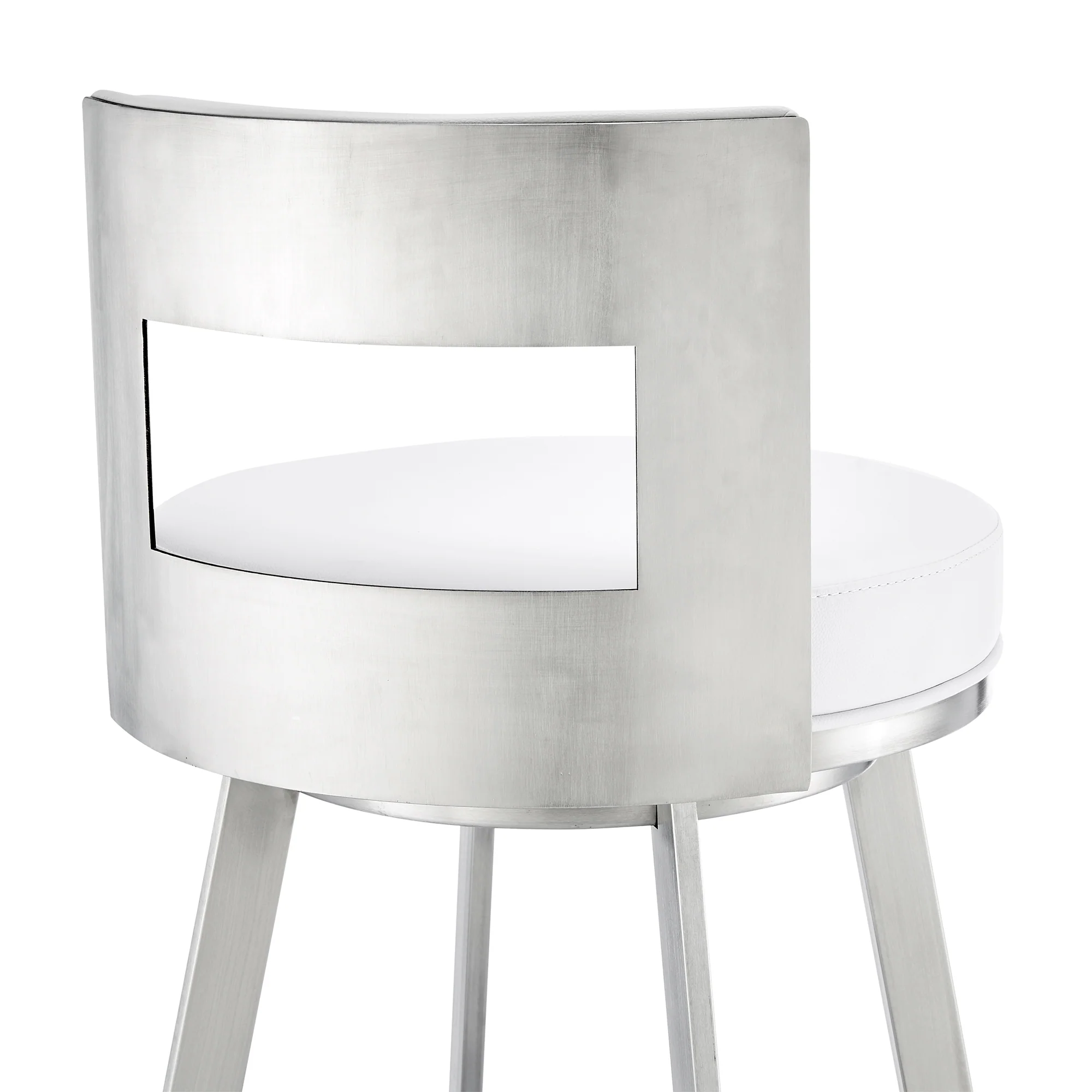 Lynof Swivel Bar Stool in Brushed Stainless Steel with White Faux Leather By Armen Living - Image 10