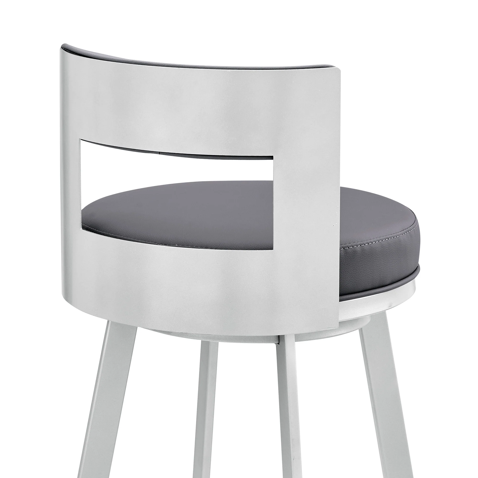 Lynof Swivel Bar Stool in Silver Metal with Grey Faux Leather  By Armen Living - Image 10