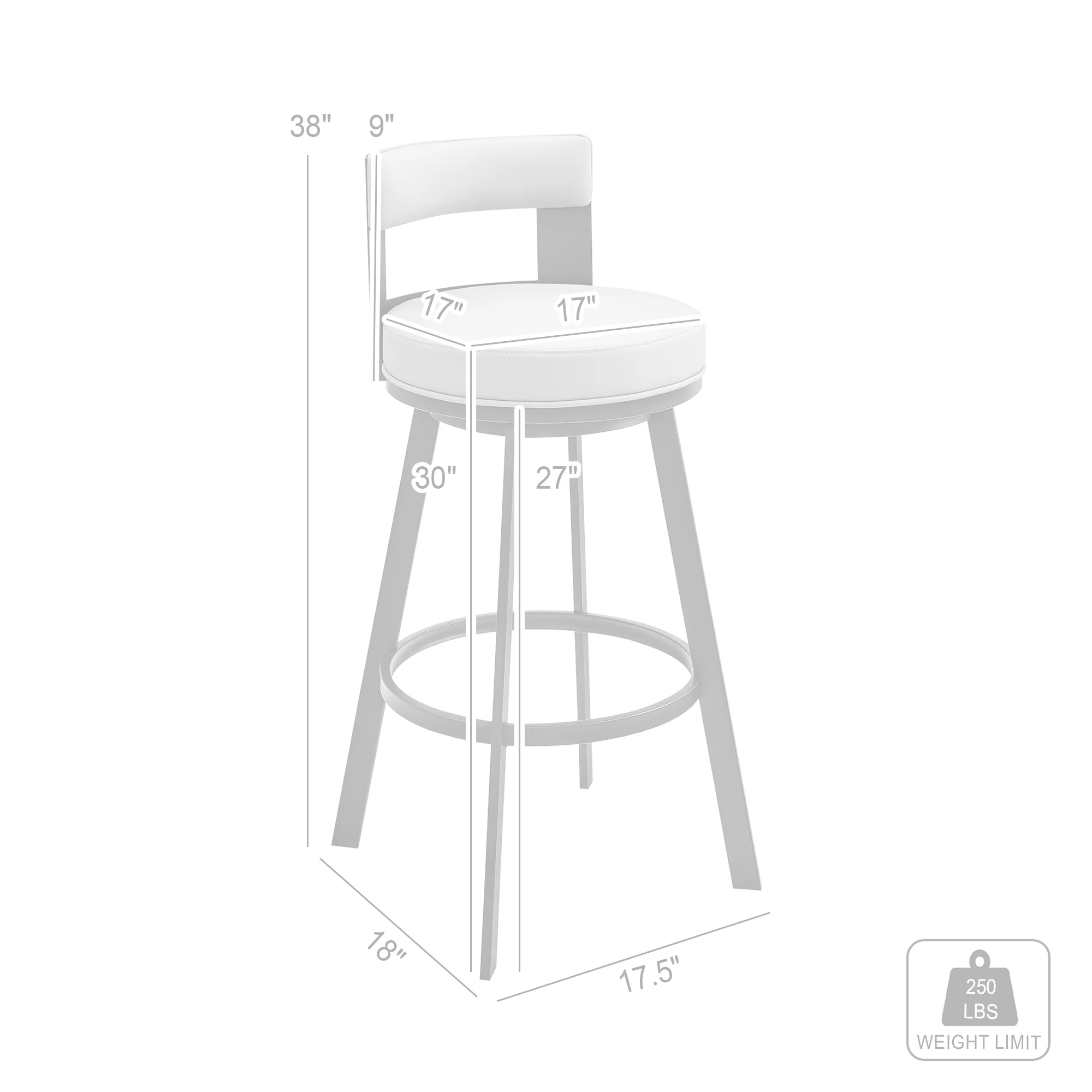 Lynof Swivel Bar Stool in Silver Metal with Grey Faux Leather  By Armen Living - Image 9