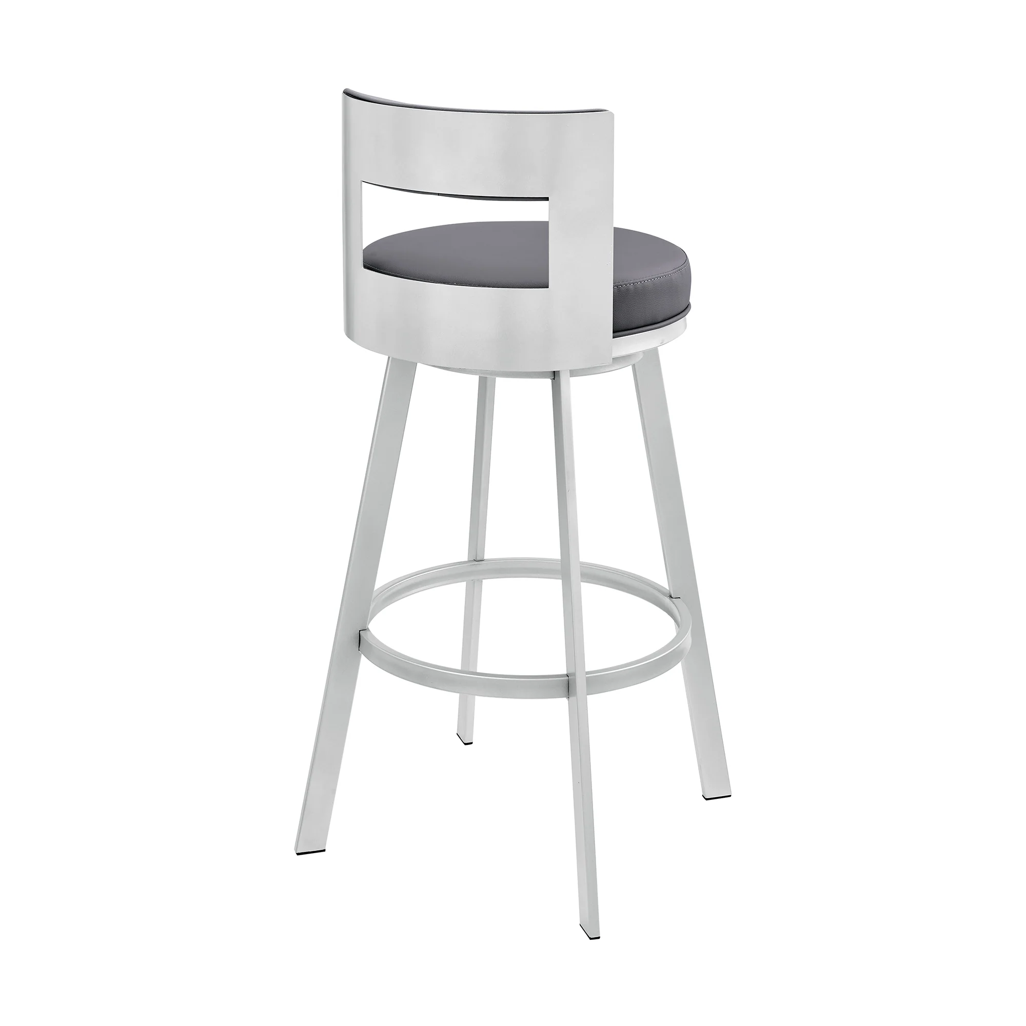 Lynof Swivel Counter Stool in Silver Metal with Grey Faux Leather By Armen Living - Image 5