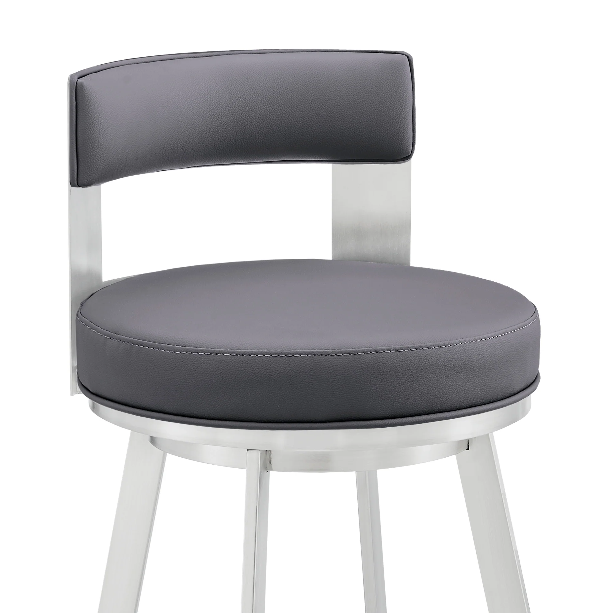 Lynof Swivel Counter Stool in Silver Metal with Grey Faux Leather By Armen Living - Image 7