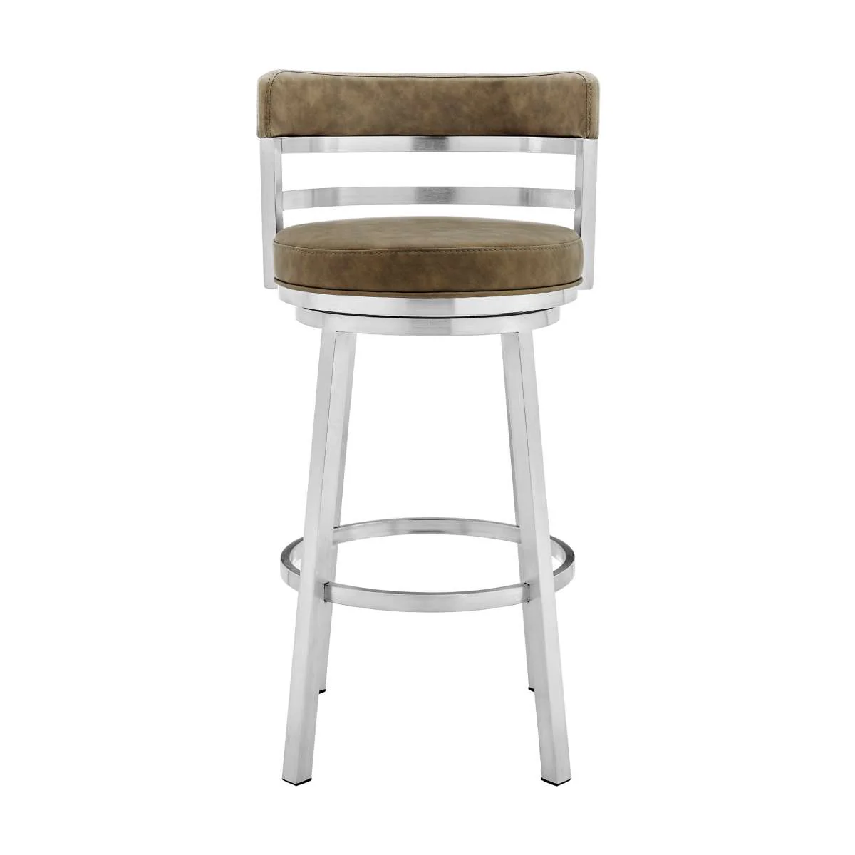 Madrid 26" Counter Height Swivel Green Faux Leather and Brushed Stainless Steel Bar Stool By Armen Living - Image 3