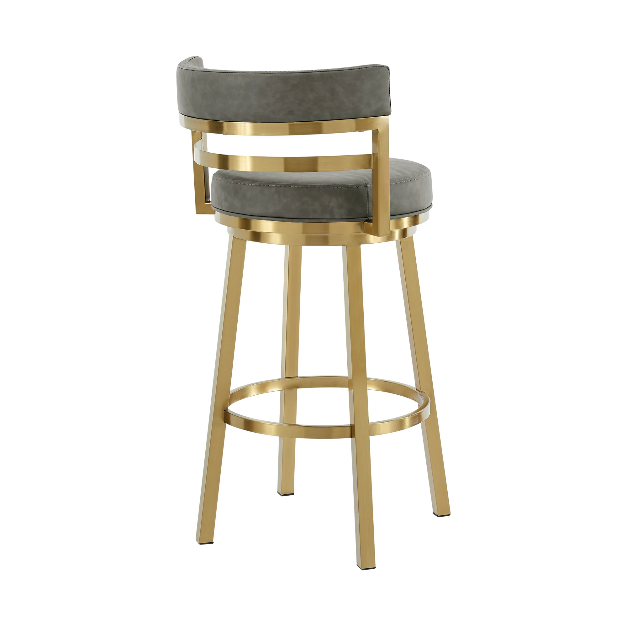 Madrid 26" Swivel Counter Stool with Gold Brushed Stainless Steel and Vintage Gray Faux Leather By Armen Living - Image 4