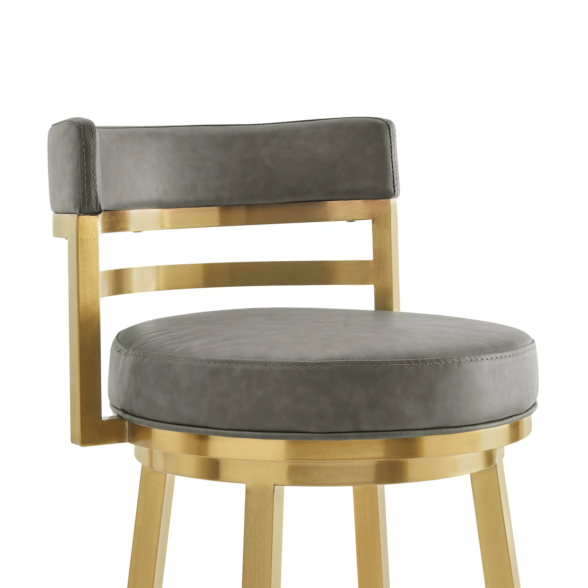 Madrid 26" Swivel Counter Stool with Gold Brushed Stainless Steel and Vintage Gray Faux Leather By Armen Living - Image 5