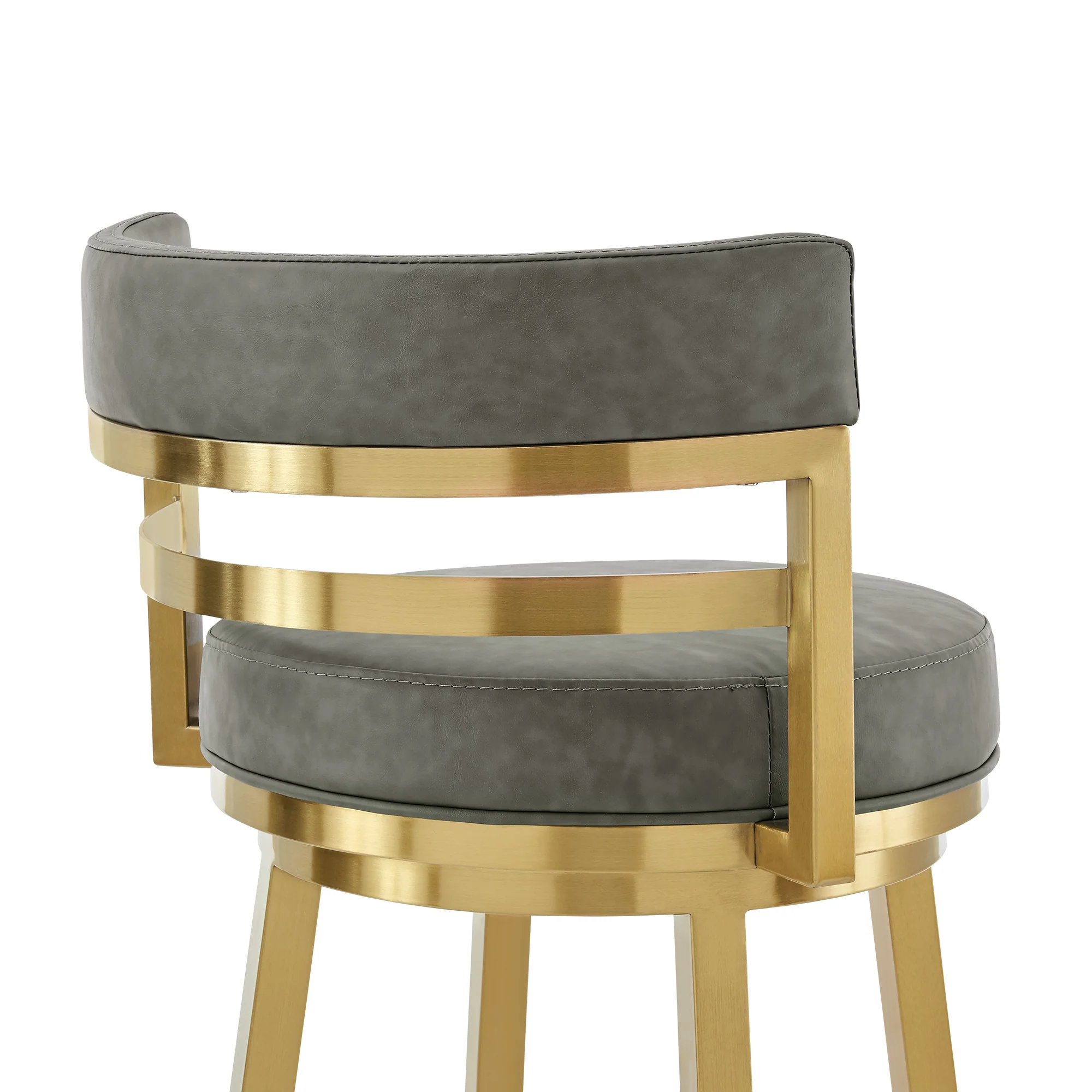 Madrid 26" Swivel Counter Stool with Gold Brushed Stainless Steel and Vintage Gray Faux Leather By Armen Living - Image 6