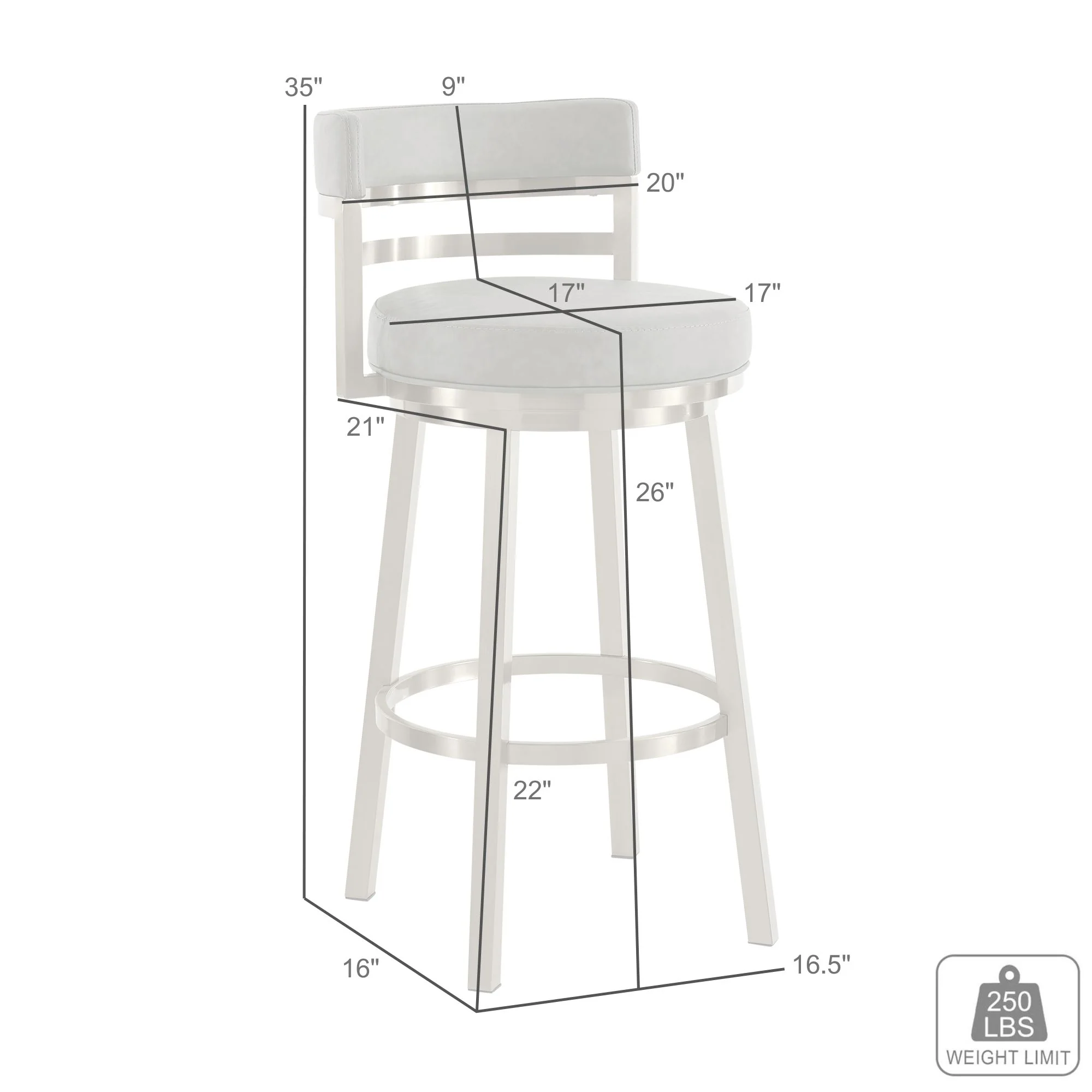 Madrid 26" Swivel Counter Stool with Gold Brushed Stainless Steel and Vintage Gray Faux Leather By Armen Living - Image 9