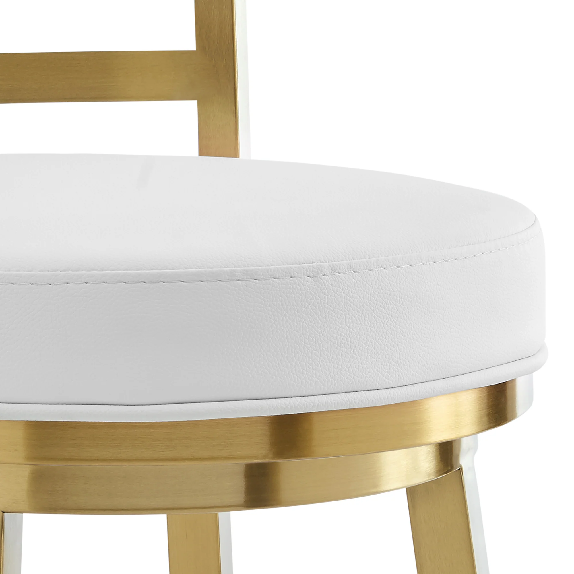 Madrid 30" Swivel Bar Stool in Gold Brushed Stainless Steel with White Faux Leather By Armen Living - Image 7
