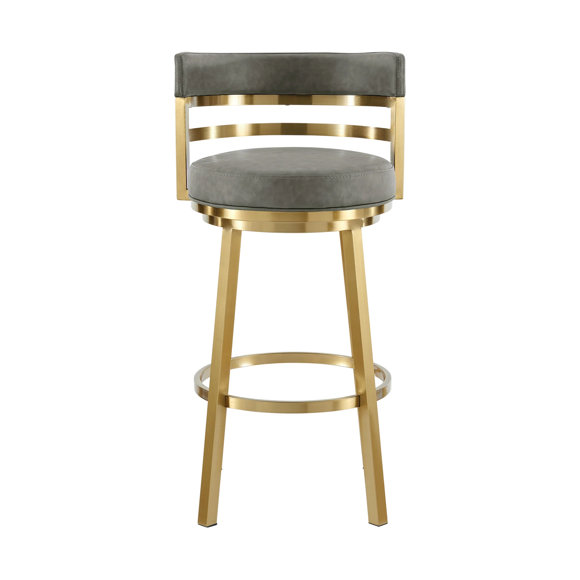 Madrid 30" Swivel Counter Stool with Gold Brushed Stainless Steel and Vintage Gray Faux Leather By Armen Living - Image 3