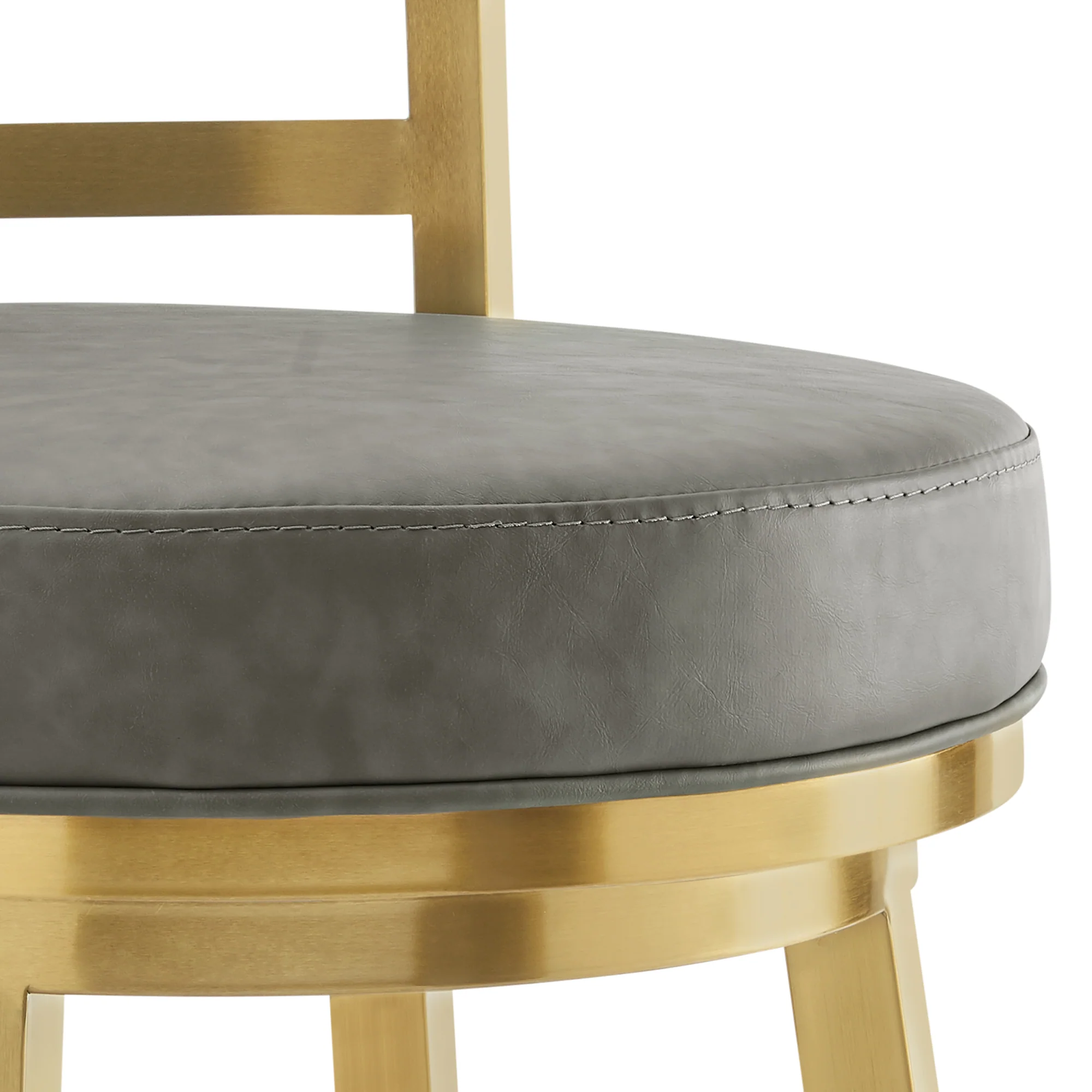 Madrid 30" Swivel Counter Stool with Gold Brushed Stainless Steel and Vintage Gray Faux Leather By Armen Living - Image 7