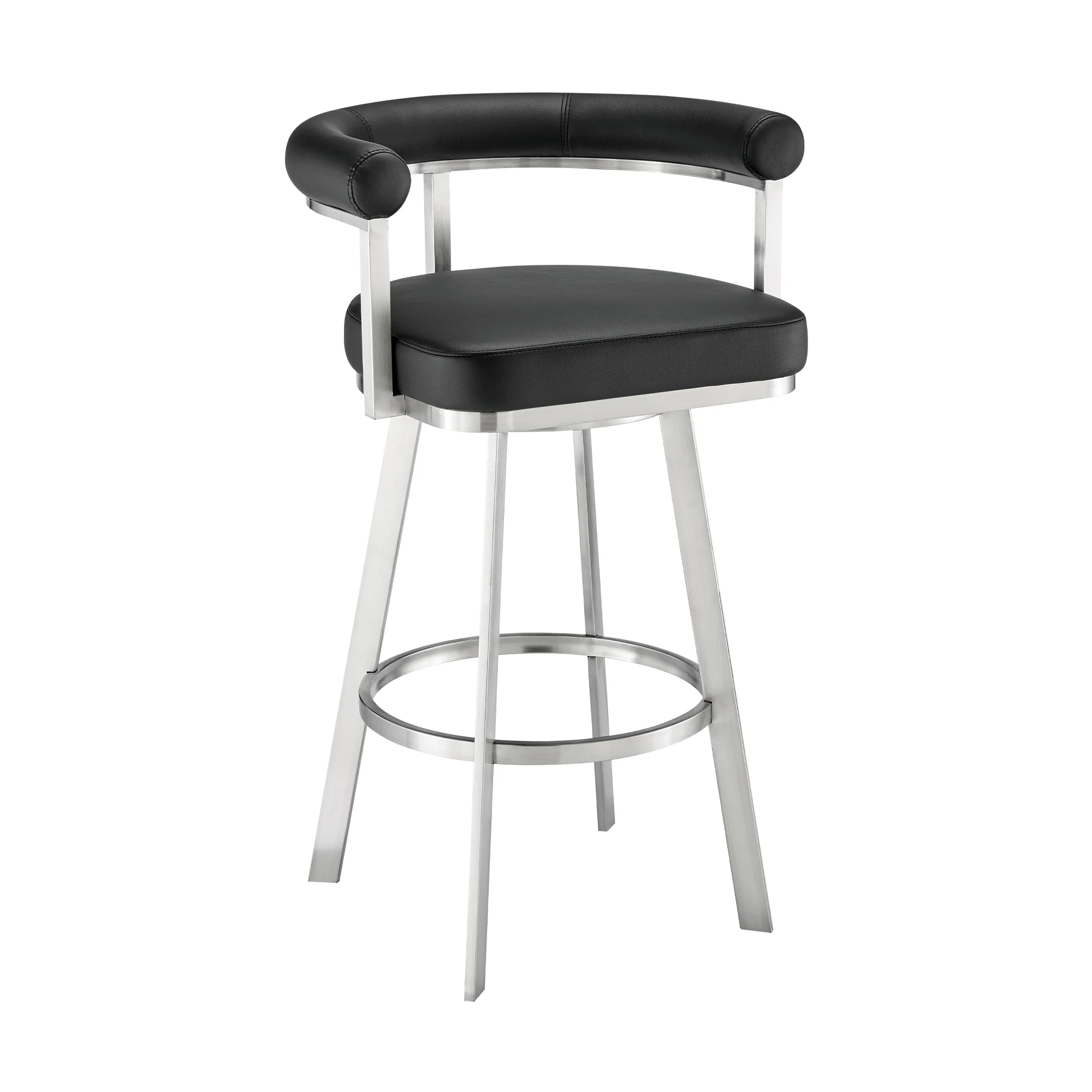 Magnolia 26" Swivel Counter Stool in Black Metal with Brown Faux Leather By Armen Living - Image 11