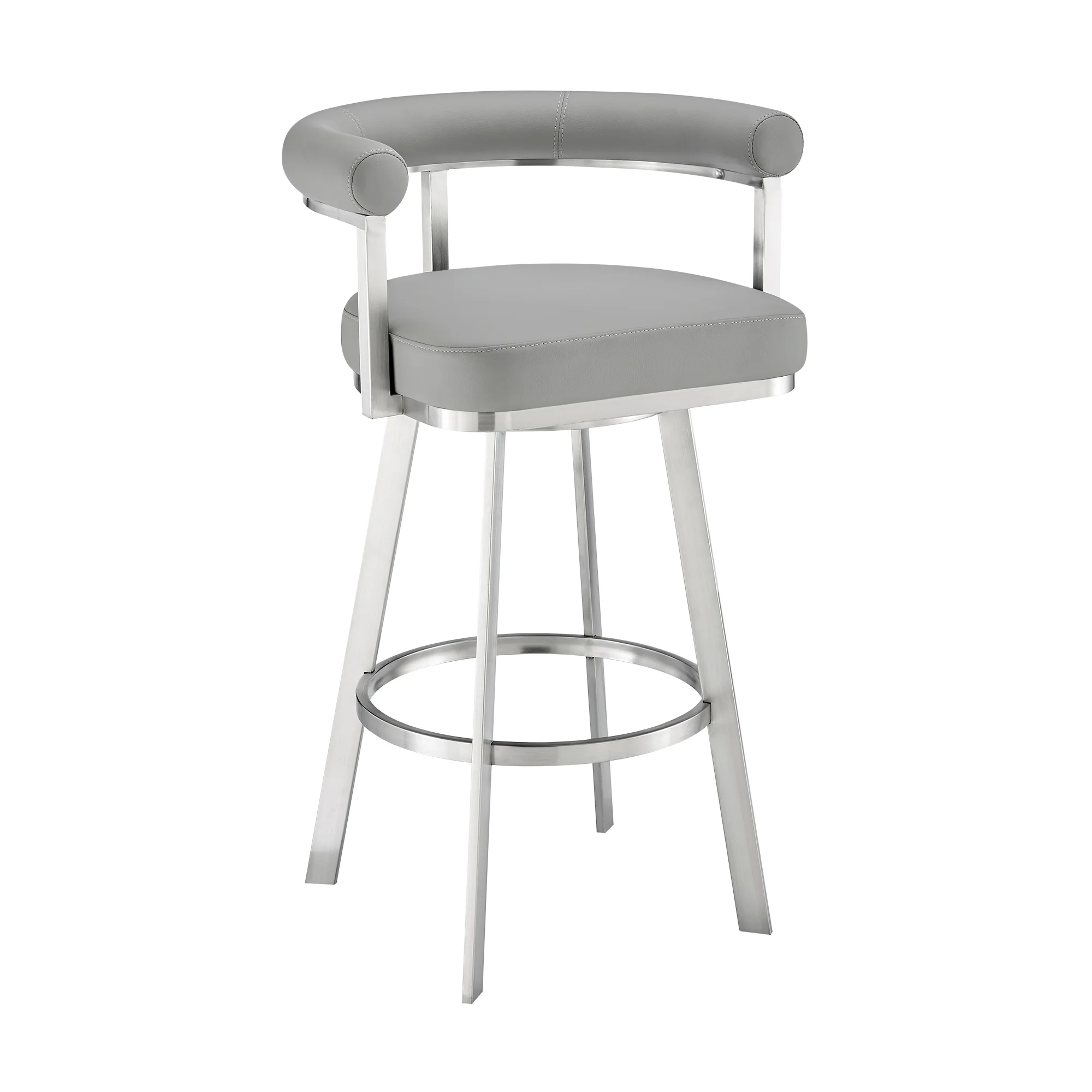 Magnolia 30" Swivel Bar Stool in Brushed Stainless Steel with Black Faux Leather By Armen Living - Image 11