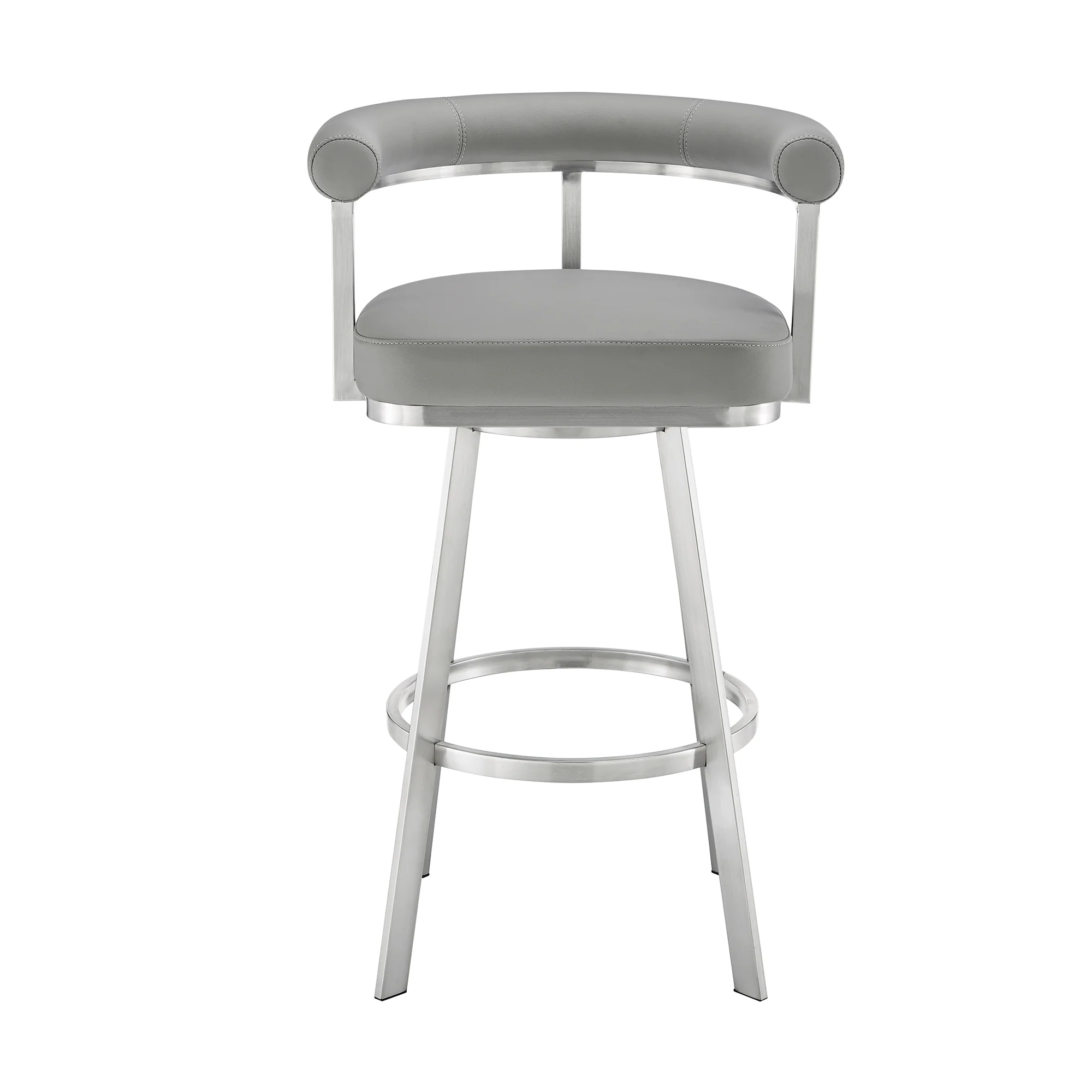 Magnolia 30" Swivel Bar Stool in Brushed Stainless Steel with Black Faux Leather By Armen Living - Image 12