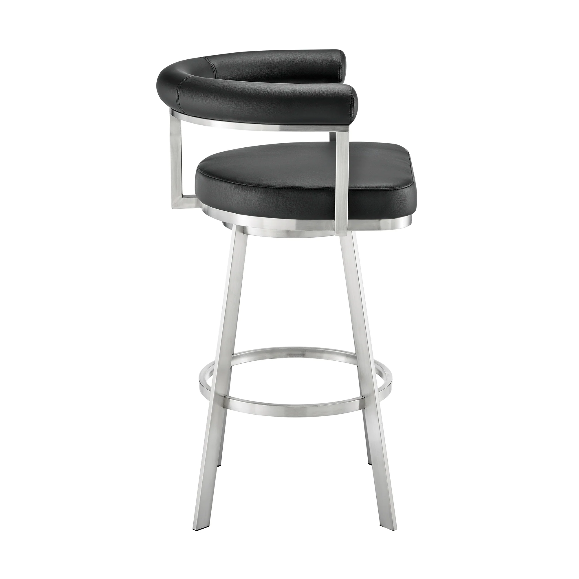 Magnolia 30" Swivel Bar Stool in Brushed Stainless Steel with Black Faux Leather By Armen Living - Image 4