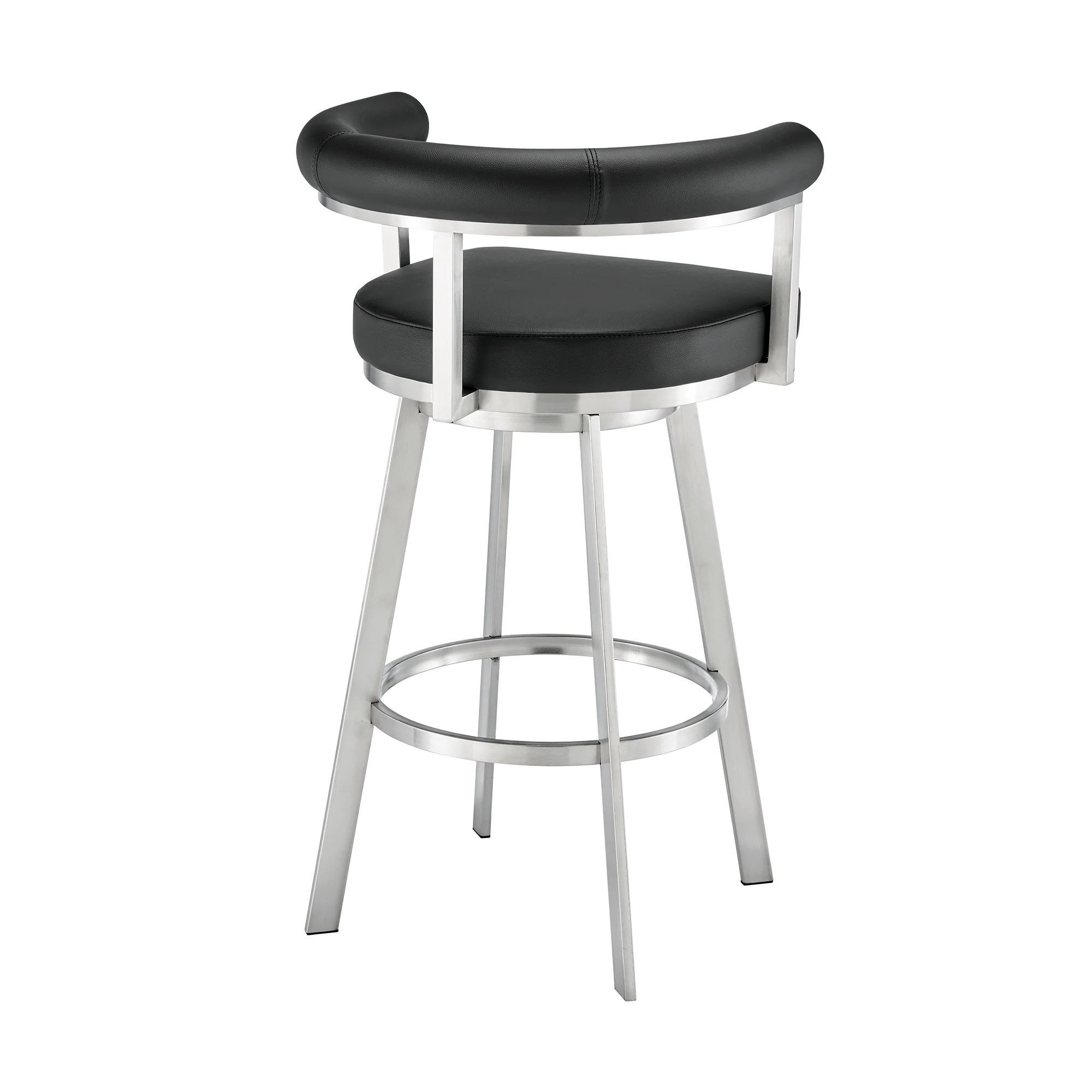 Magnolia 30" Swivel Bar Stool in Brushed Stainless Steel with Black Faux Leather By Armen Living - Image 5