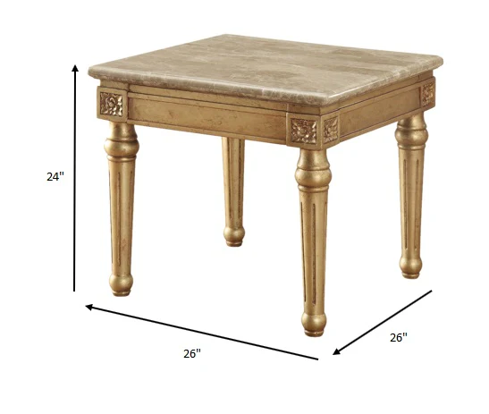 Marble Antique Gold Wood End Table By Homeroots - Image 4