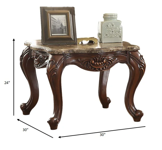 Marble Cherry Oak Wood End Table By Homeroots - Image 3
