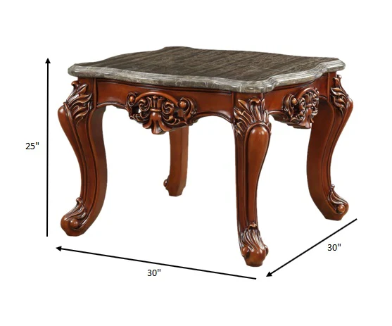 Marble Walnut Wood End Table By Homeroots - 347441 - Image 5