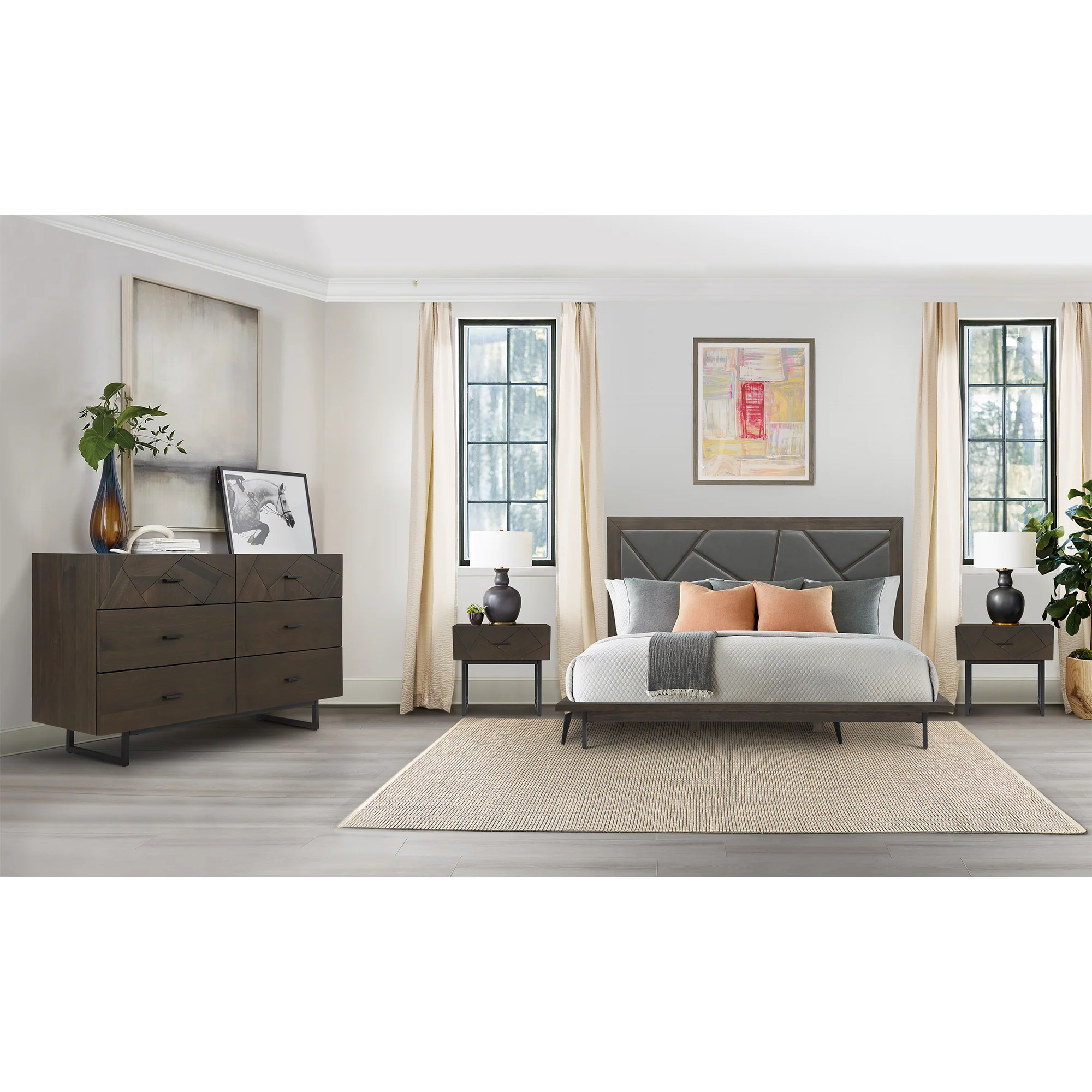 Marquis 1 Drawer Oak Wood Nighstand with Black Metal Legs By Armen Living - Image 3