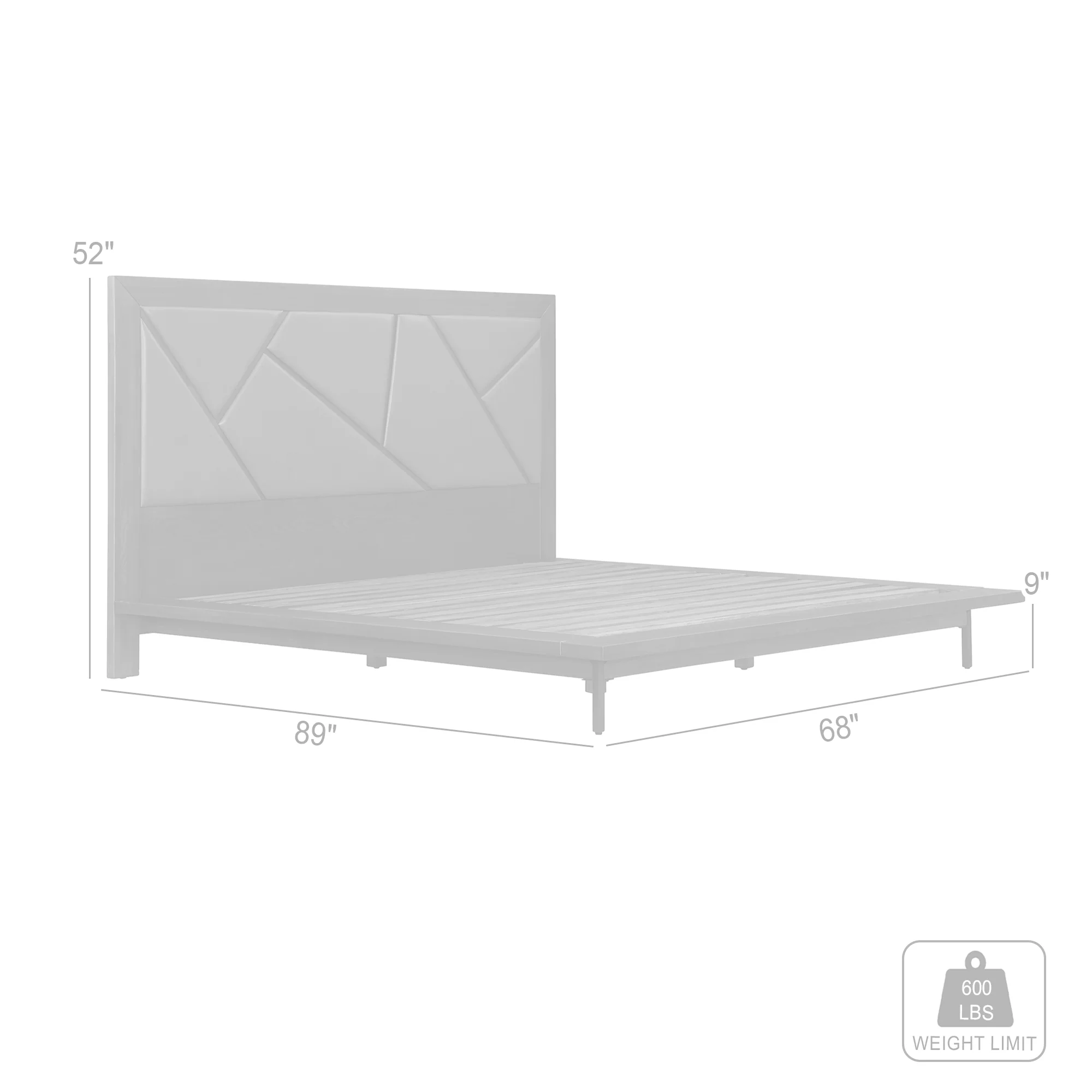 Marquis Queen Size Platform Bed Frame in Oak Wood with Faux Leather Headboard and Black Metal Legs By Armen Living - Image 10