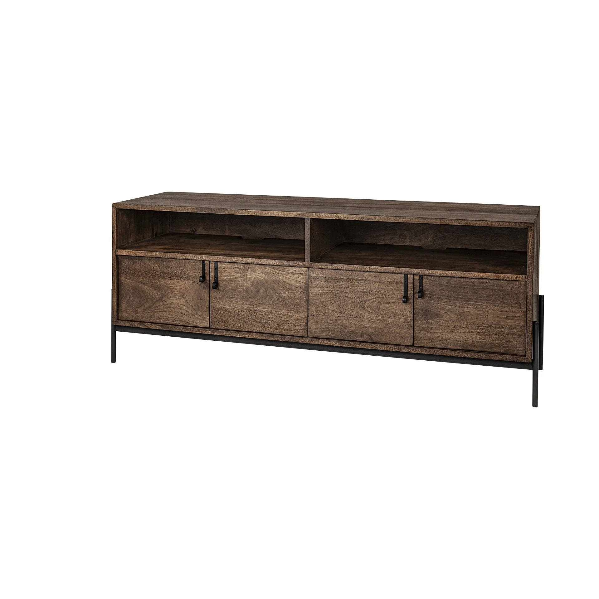 Medium Brown Mango Wood Finish TV Stand Media Console With 4 Doors And 2 Open Shelves By Homeroots