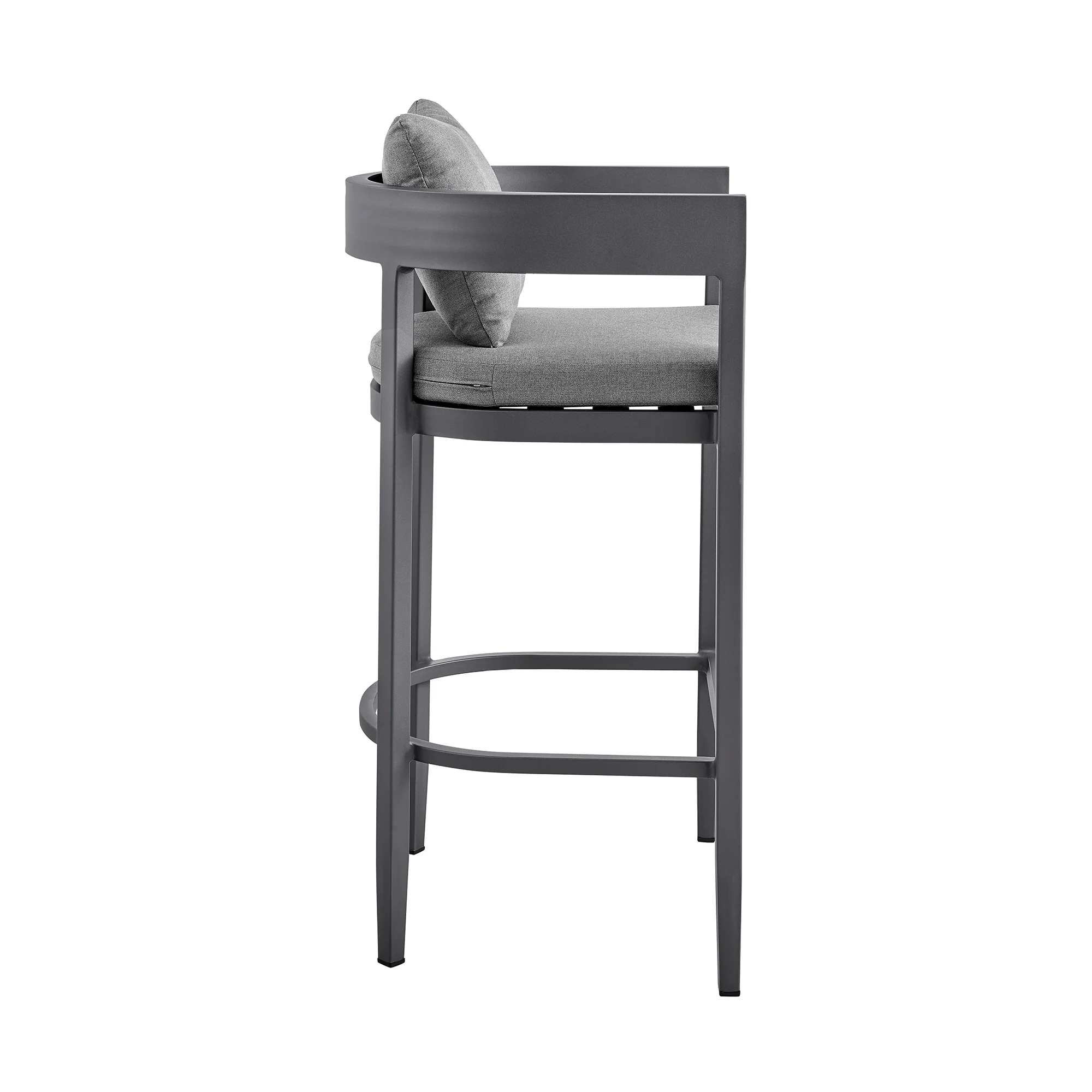 Menorca Outdoor Patio 5-Piece Bar Table Set in Aluminum with Gray Cushions By Armen Living - Image 4