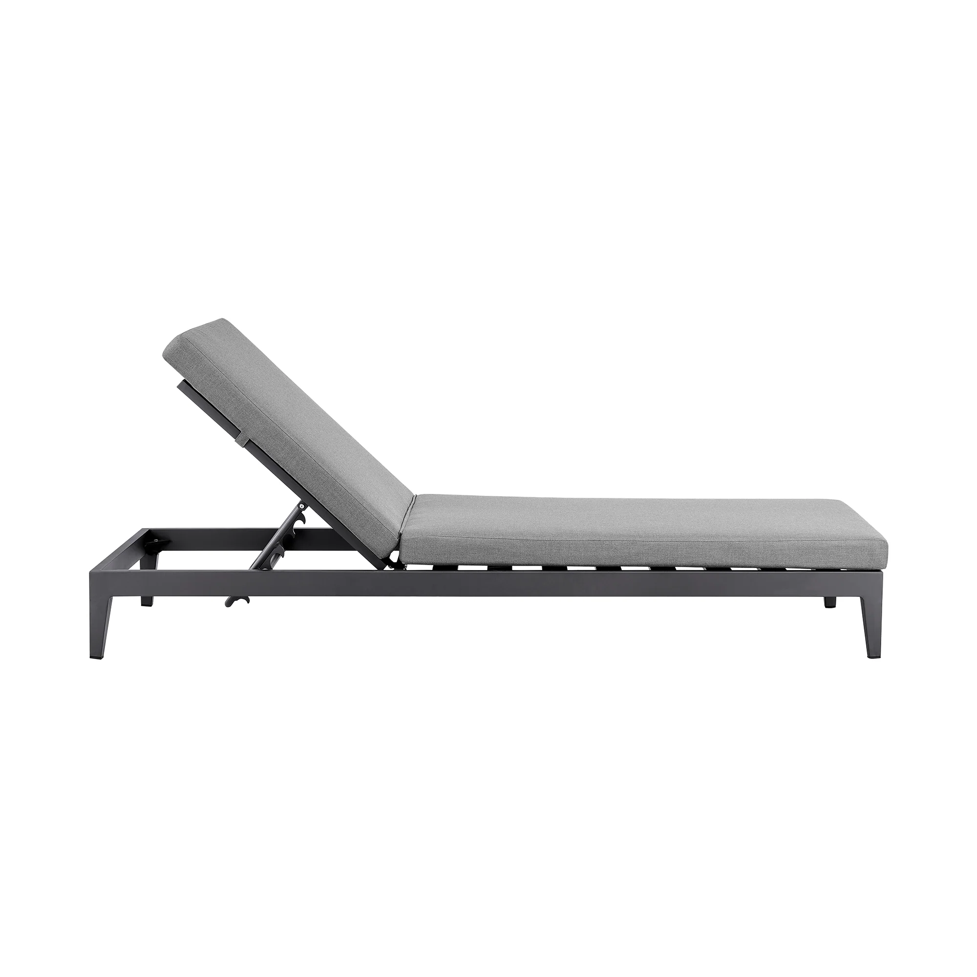 Menorca Outdoor Patio Adjustable Chaise Lounge Chair in Aluminum with Gray Cushions By Armen Living - Image 4