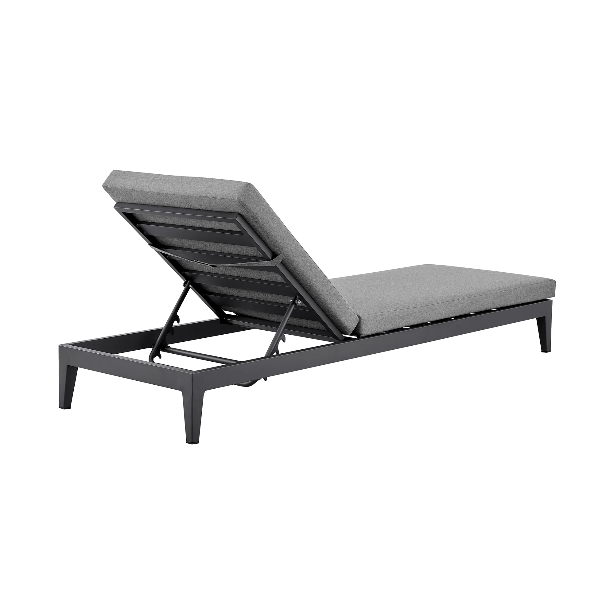 Menorca Outdoor Patio Adjustable Chaise Lounge Chair in Aluminum with Gray Cushions By Armen Living - Image 5