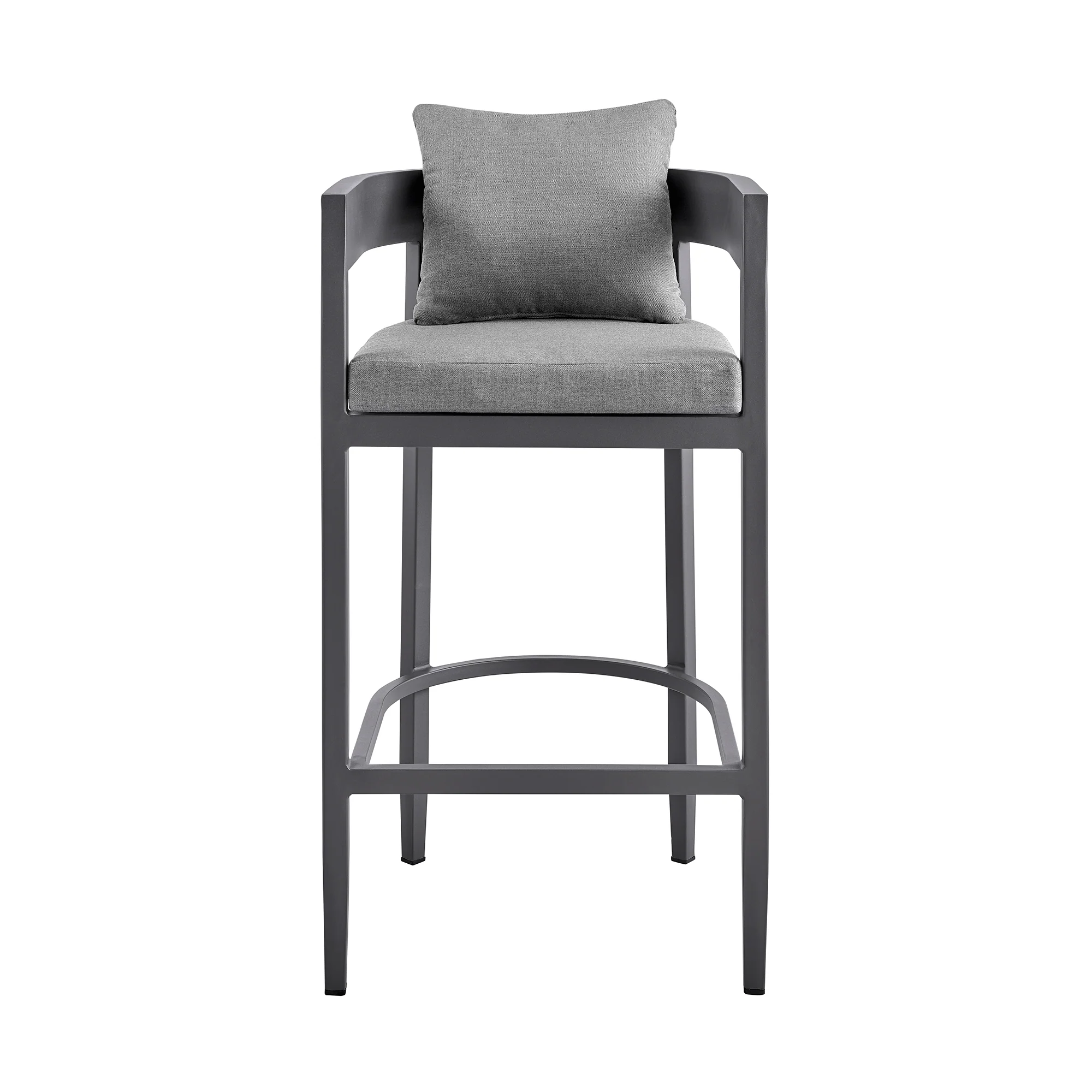 Menorca Outdoor Patio Bar Stool in Aluminum with Gray Cushions By Armen Living - Image 4