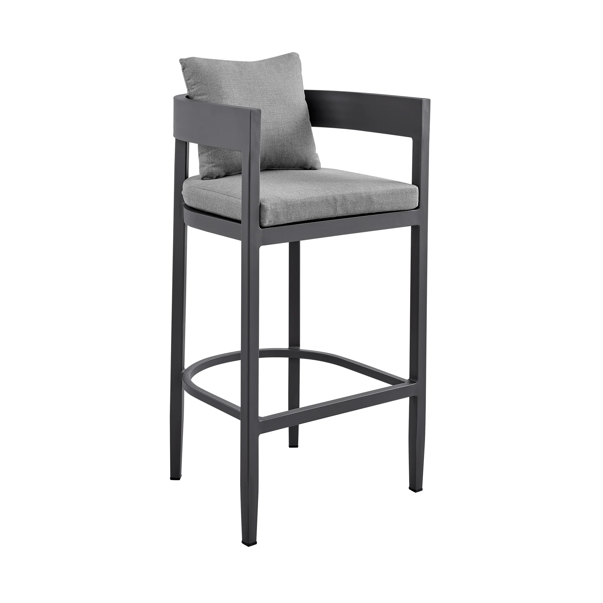 Menorca Outdoor Patio Counter Height Bar Stool in Aluminum with Gray Cushions By Armen Living - Image 3