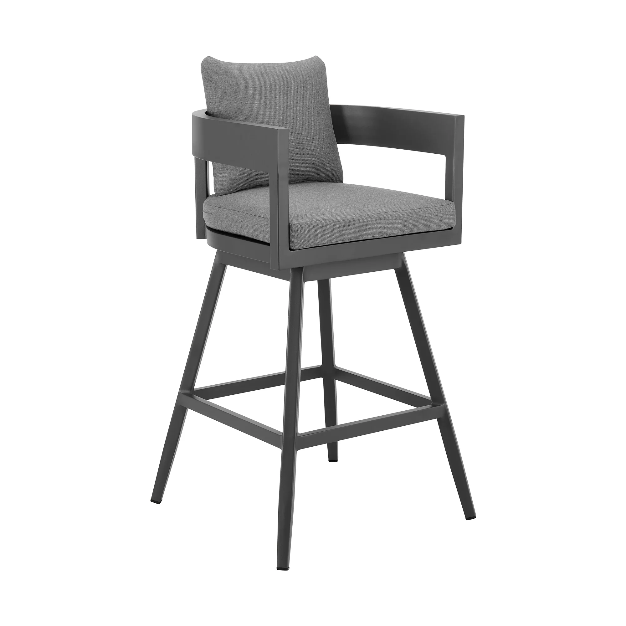 Menorca Outdoor Patio Swivel Bar Stool in Aluminum with Gray Cushions By Armen Living - Image 2