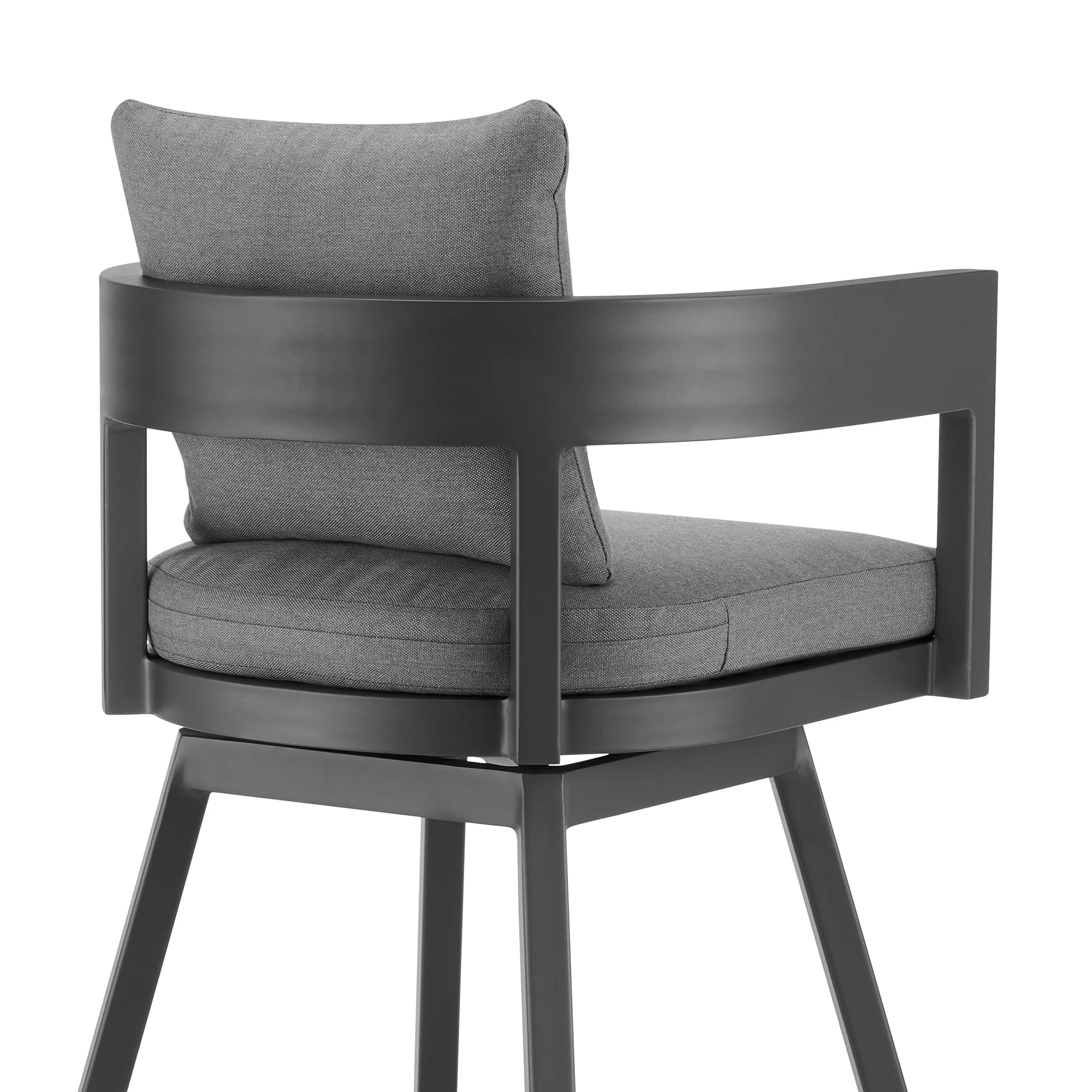 Menorca Outdoor Patio Swivel Counter Stool in Aluminum with Gray Cushions By Armen Living - Image 5