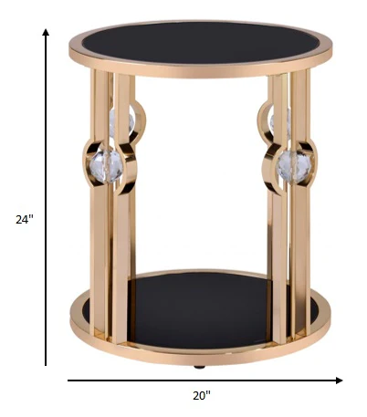 Metal Glass End Table and Gold & Black Glass By Homeroots - Image 4