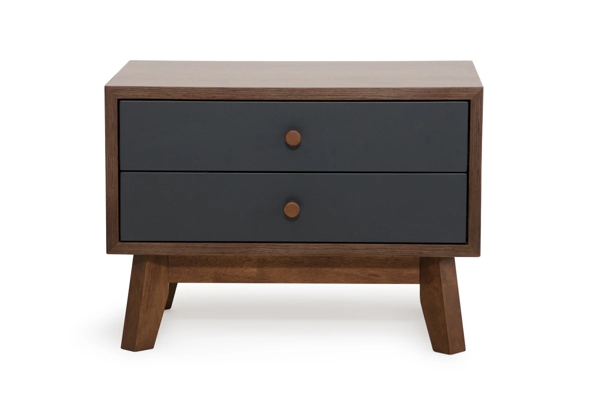 Mid Century Mod Grey And Walnut Finish 2 Drawer Night Stand By Homeroots