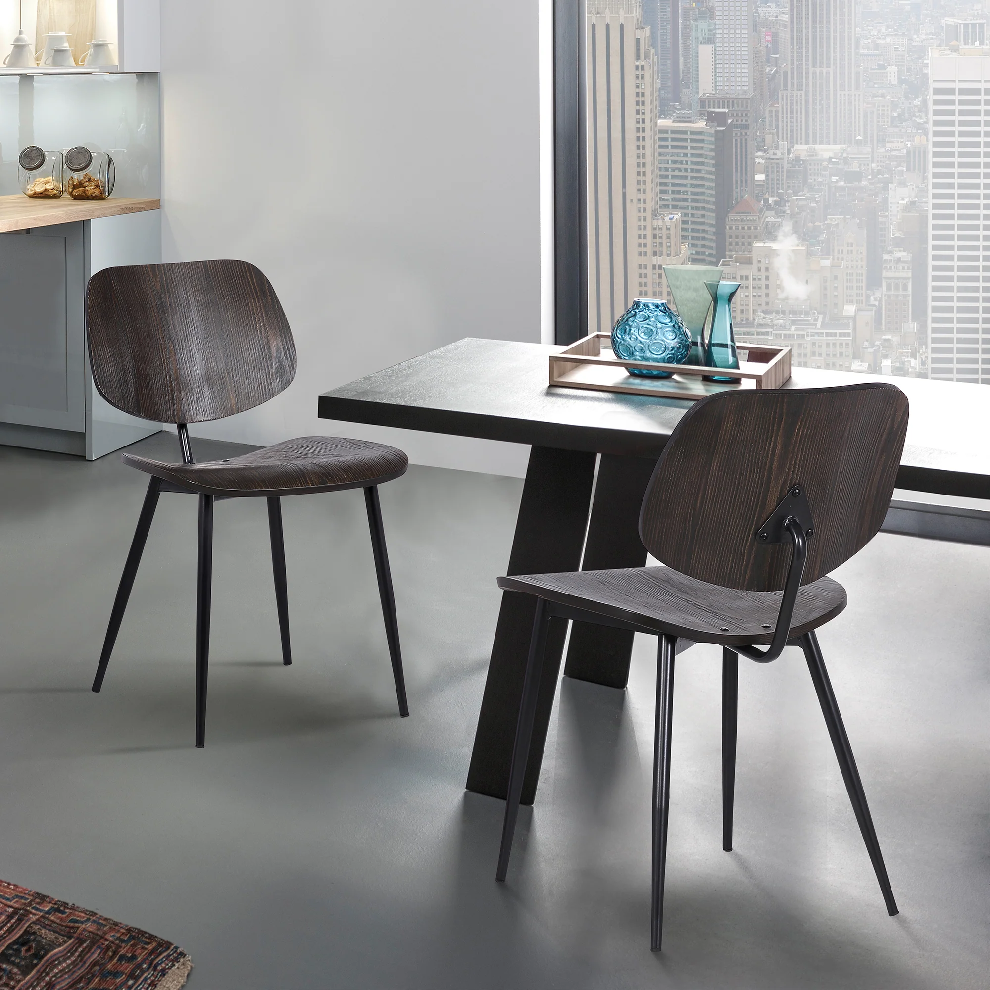 Miki Mid-Century Black and Walnut Wood Dining Accent Chairs (Set of 2) By Armen Living
