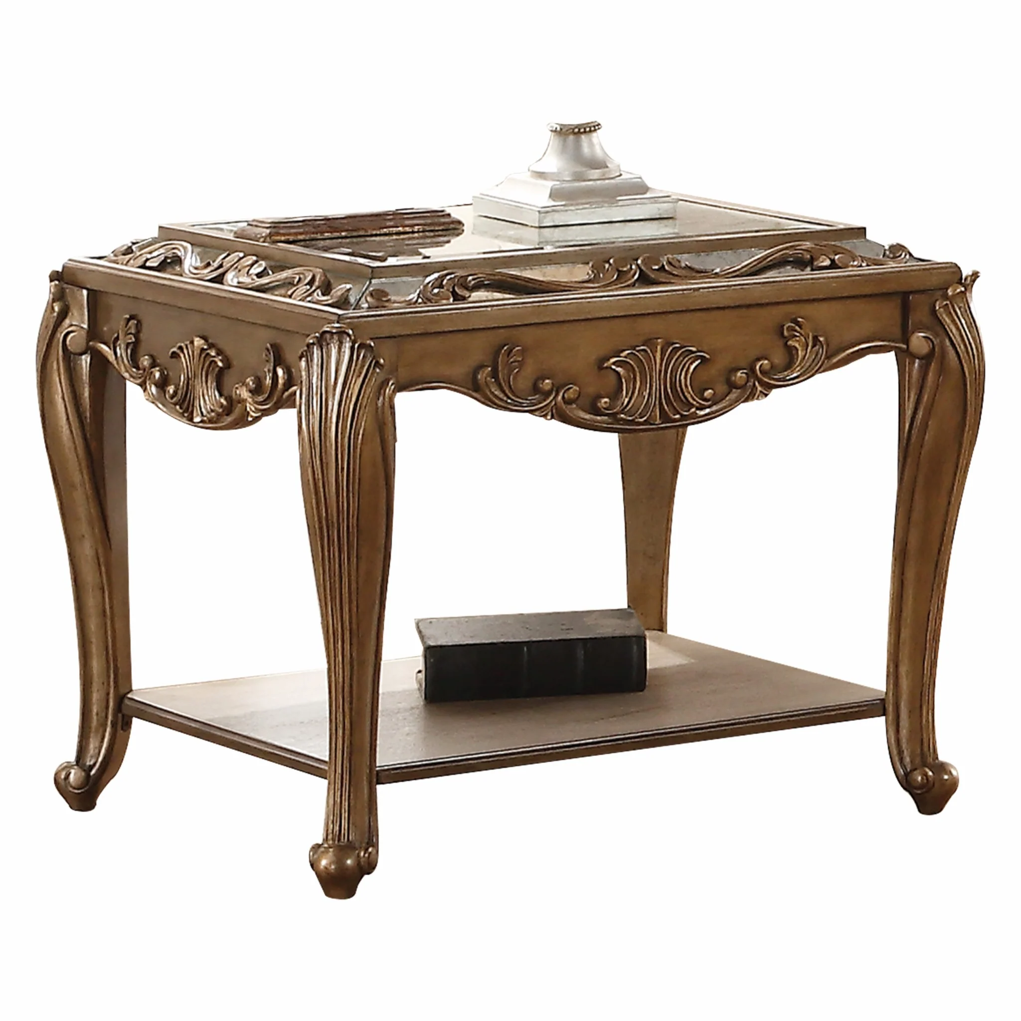 Mirrored And Antique Gold End Table By Homeroots