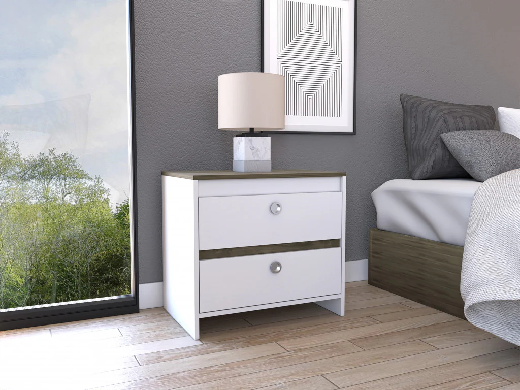 Modern and Minimalist White and Dark Brown Board Nightstand By Homeroots