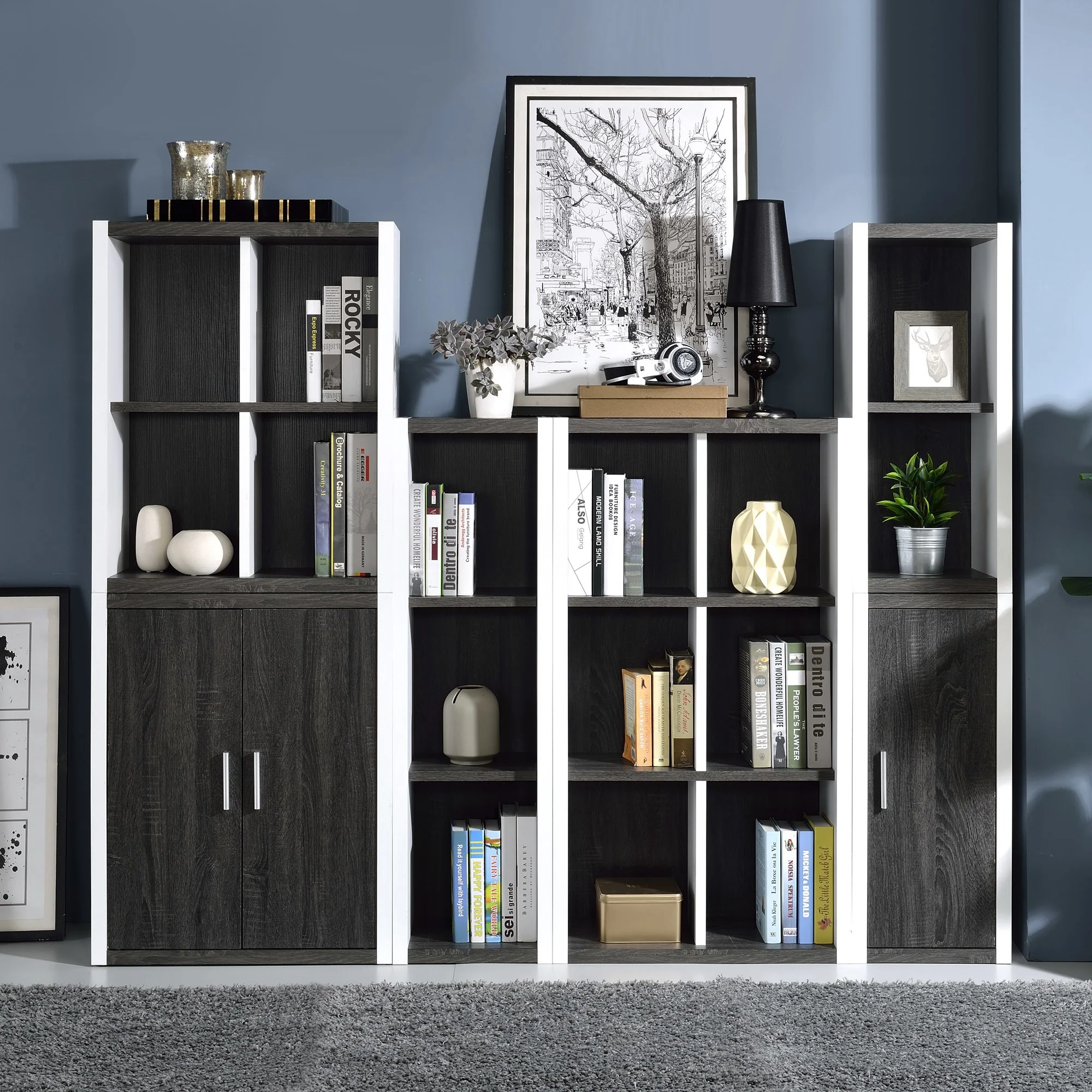 Modern Dark Gray And White Six Cube Storage Bookshelf By Homeroots - Image 2