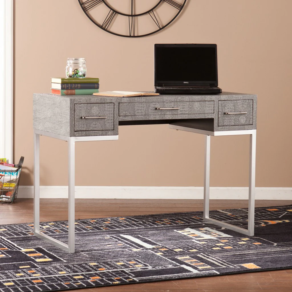 Modern Gray and Silver Faux Snakeskin Desk By Homeroots