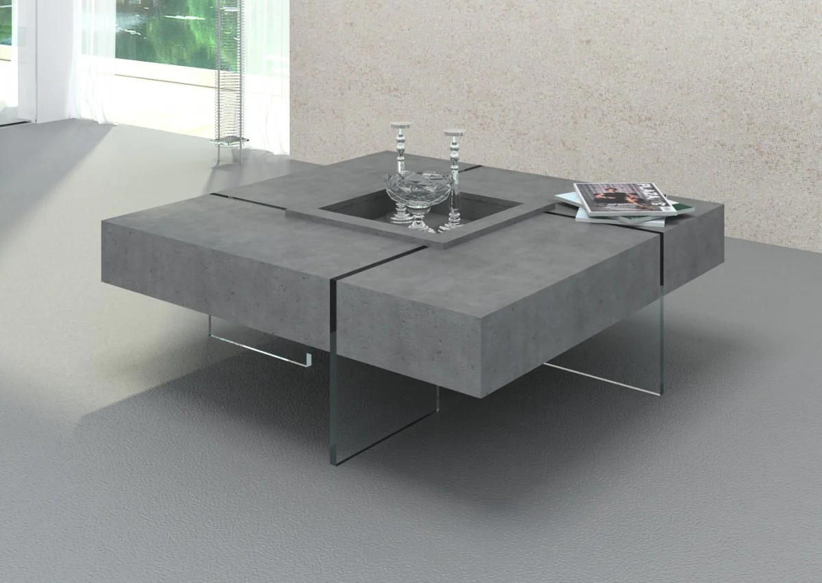Modern Gray Faux Concrete and Glass Floating Coffee Table By Homeroots
