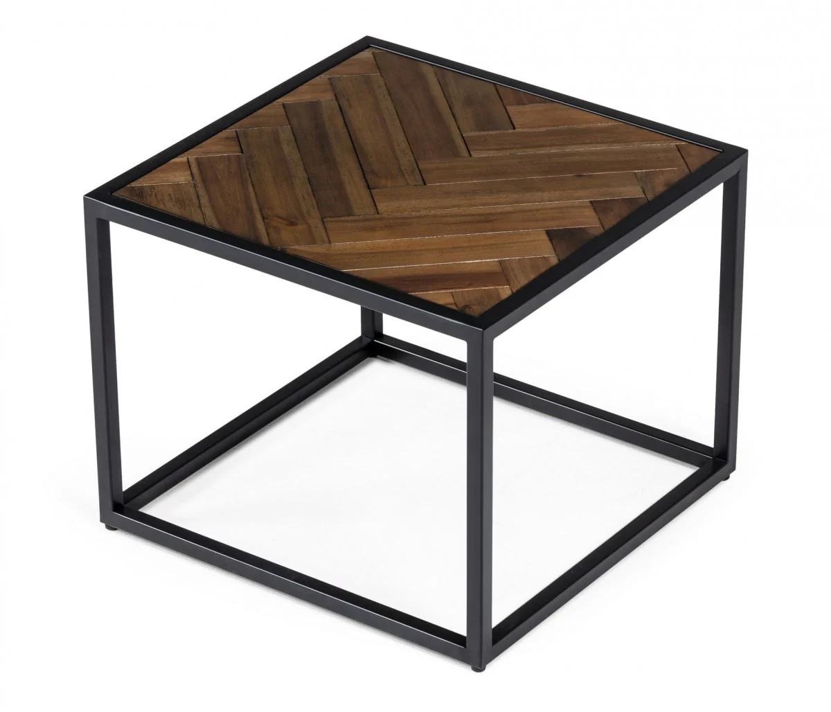 Modern Rustic Brown and Black Chevron Wood and Metal End Table By Homeroots
