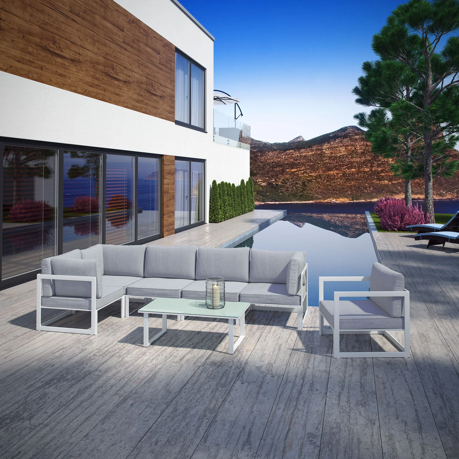 Modway Fortuna 7 Piece Outdoor Patio Sectional Sofa Set