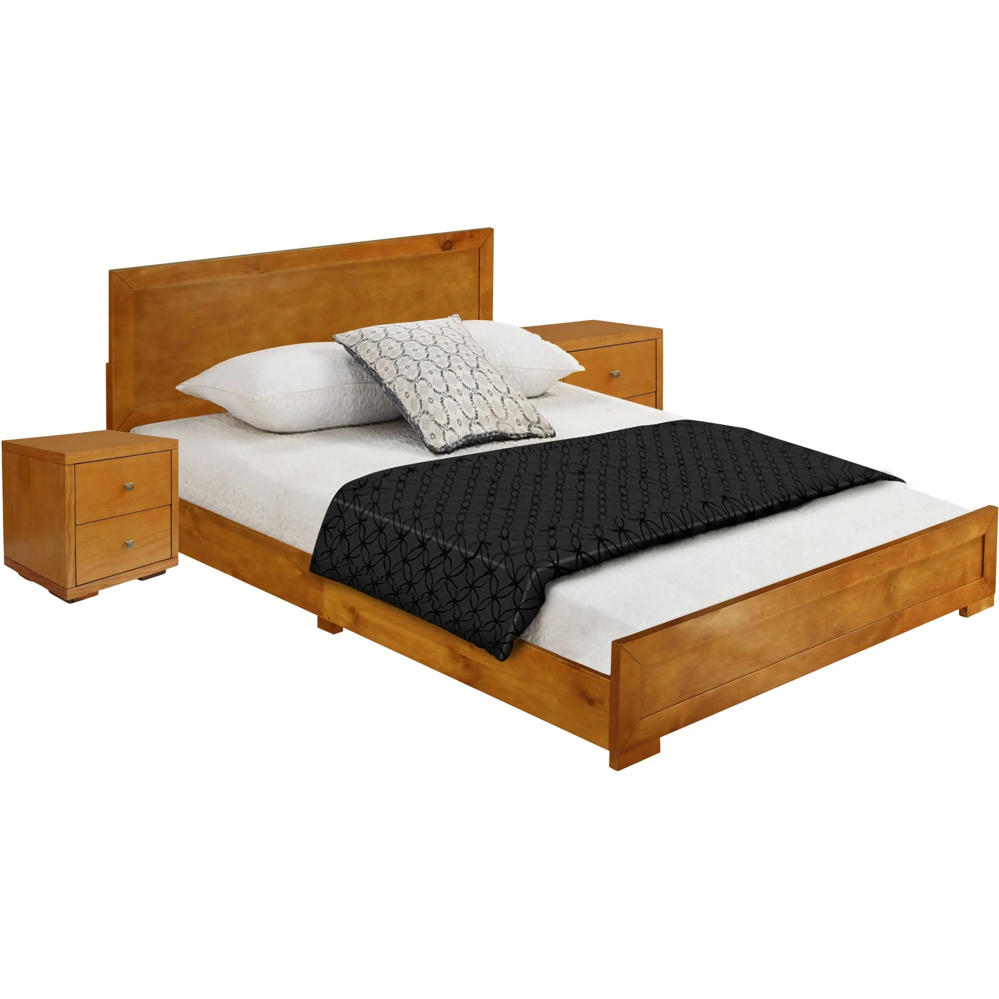 Moma Oak Wood Platform Queen Bed With Two Nightstands By Homeroots - Image 3