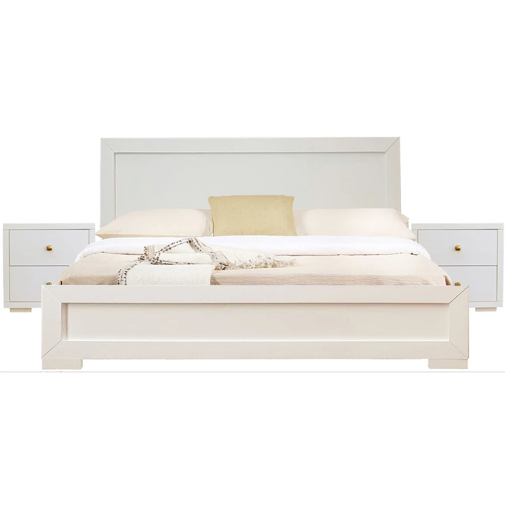 Moma White Wood Platform King Bed With Two Nightstands By Homeroots - Image 2