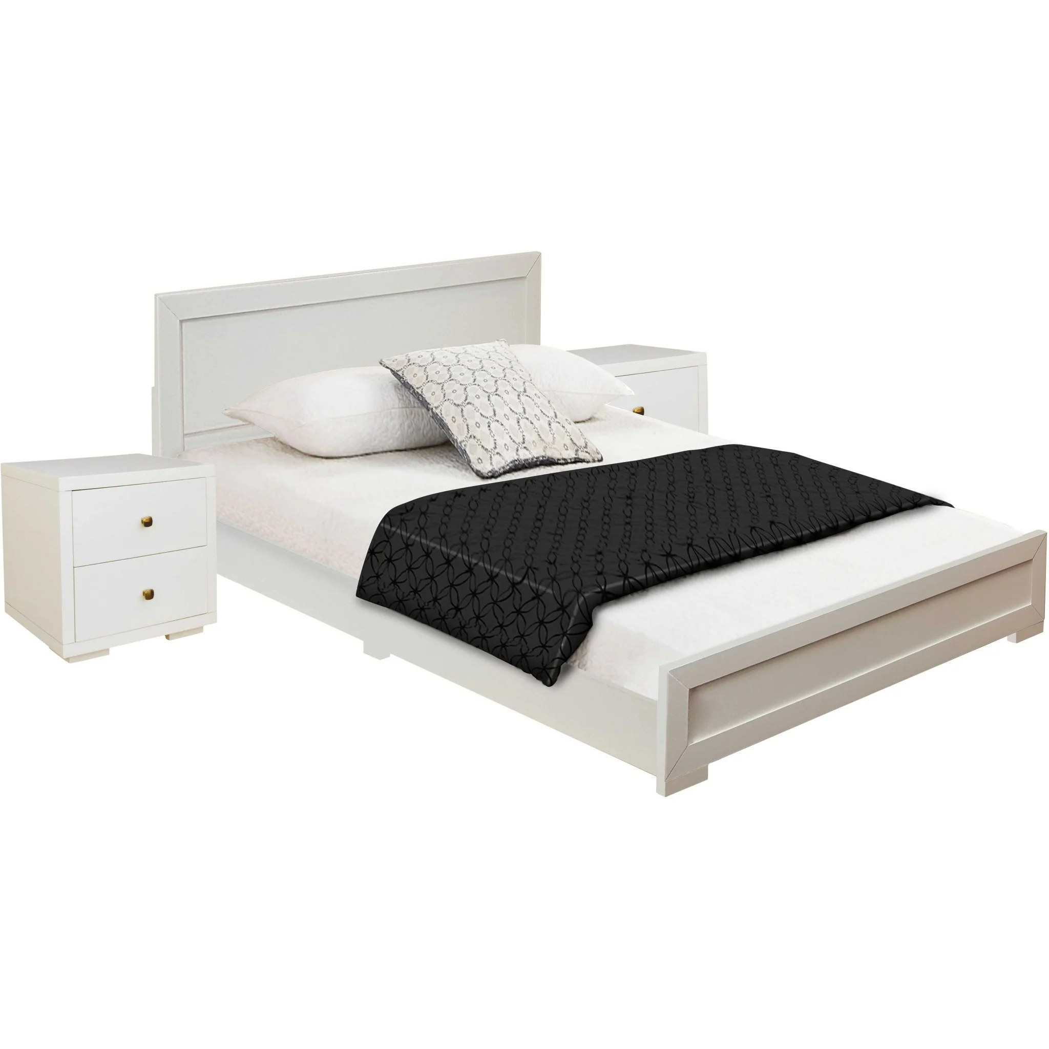 Moma White Wood Platform Queen Bed With Two Nightstands By Homeroots - Image 3