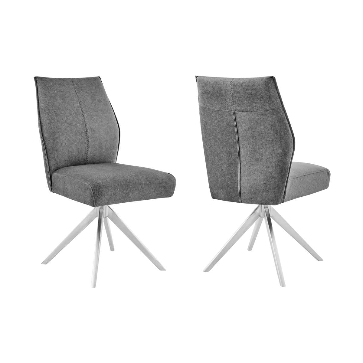 Monarch Swivel Dining Room Accent Chair in Gray Fabric and Brushed Stainless Steel Finish - Set of 2 By Armen Living