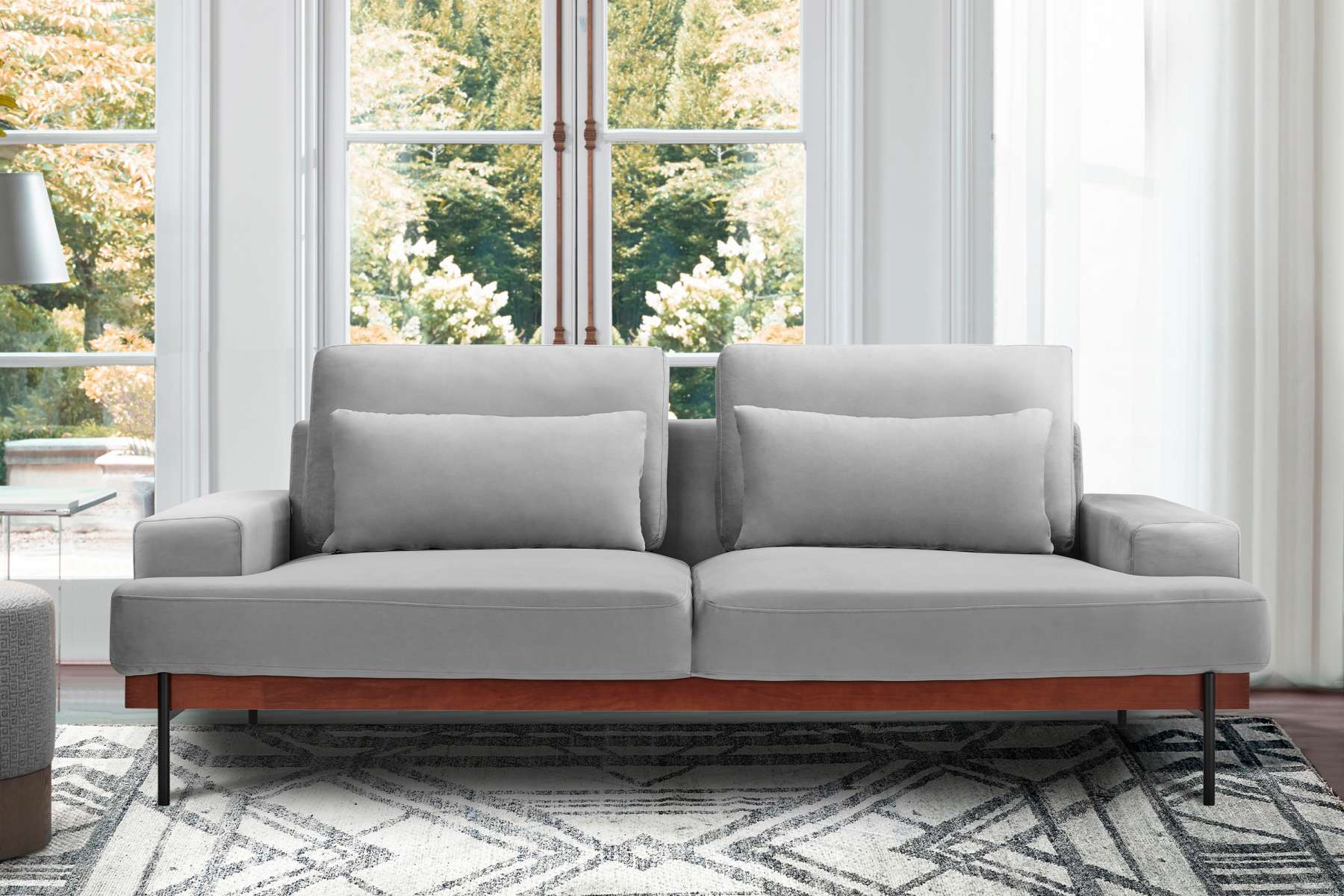 Monet 86" Mid-Century Modern Beige Velvet Sofa By Armen Living - Image 13