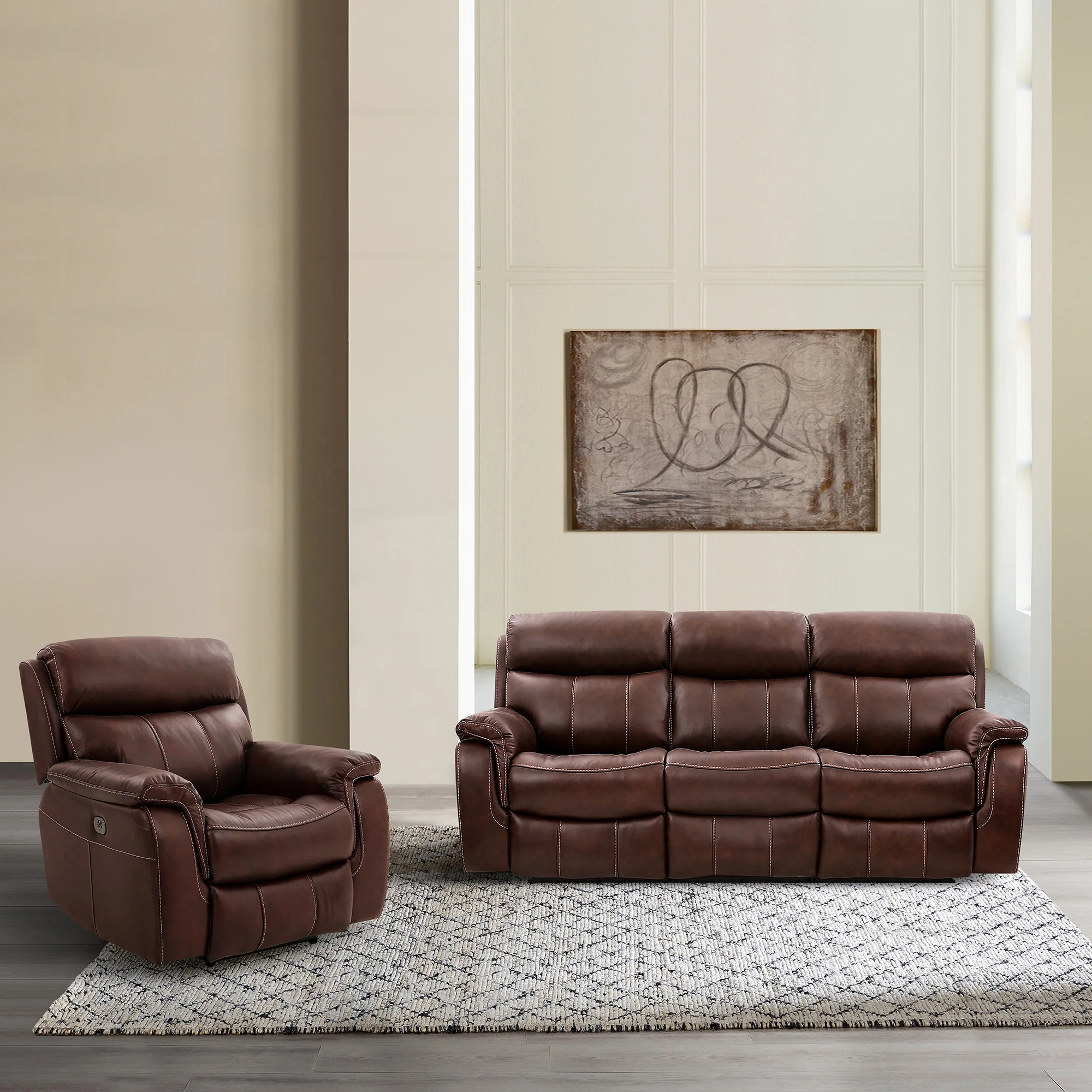 Montague Dual Power Headrest and Lumbar Support Recliner Chair in Genuine Brown Leather By Armen Living - Image 3