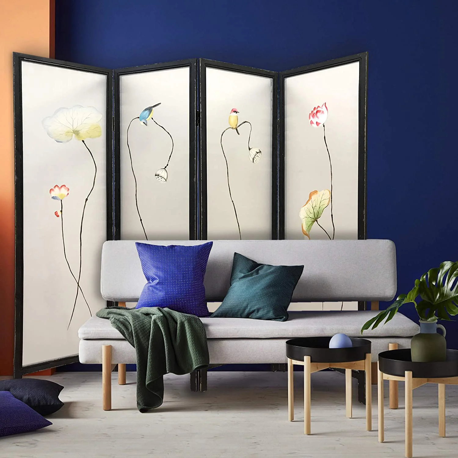 Multicolor Fabric And Wood Flourshing Screen By Homeroots