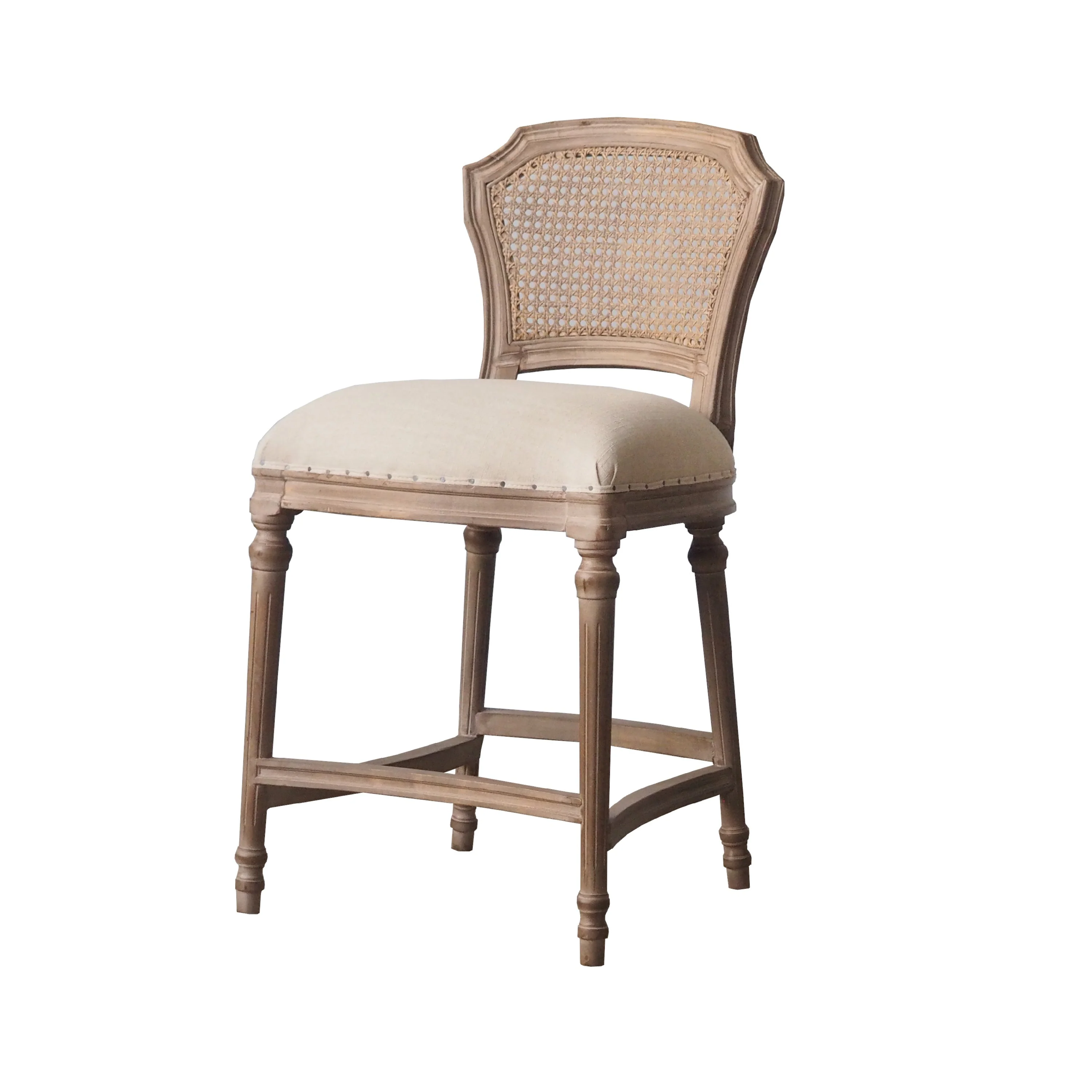 Nailhead Fabric Upholstered Bar Stool with Perforated Back, Beige and Brown By Benzara